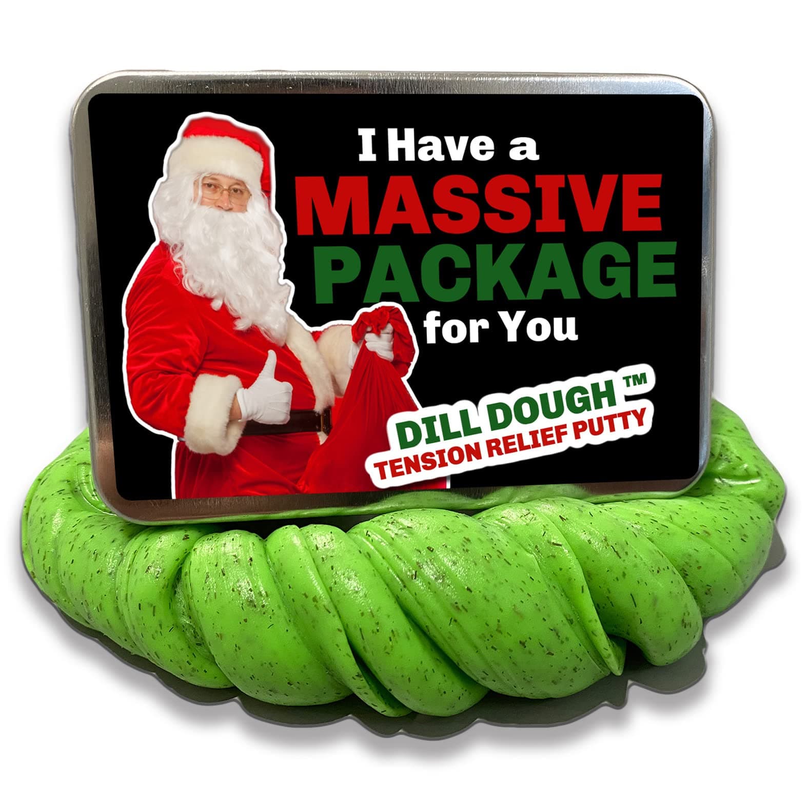 Massive Package Dill Dough Putty - Christmas Gag Gift Dill Dough Stress Putty for Women - Stress Reliever Toy for Adults - Made Scented with Real Dill - Steel Tin, Green Glows in Dark