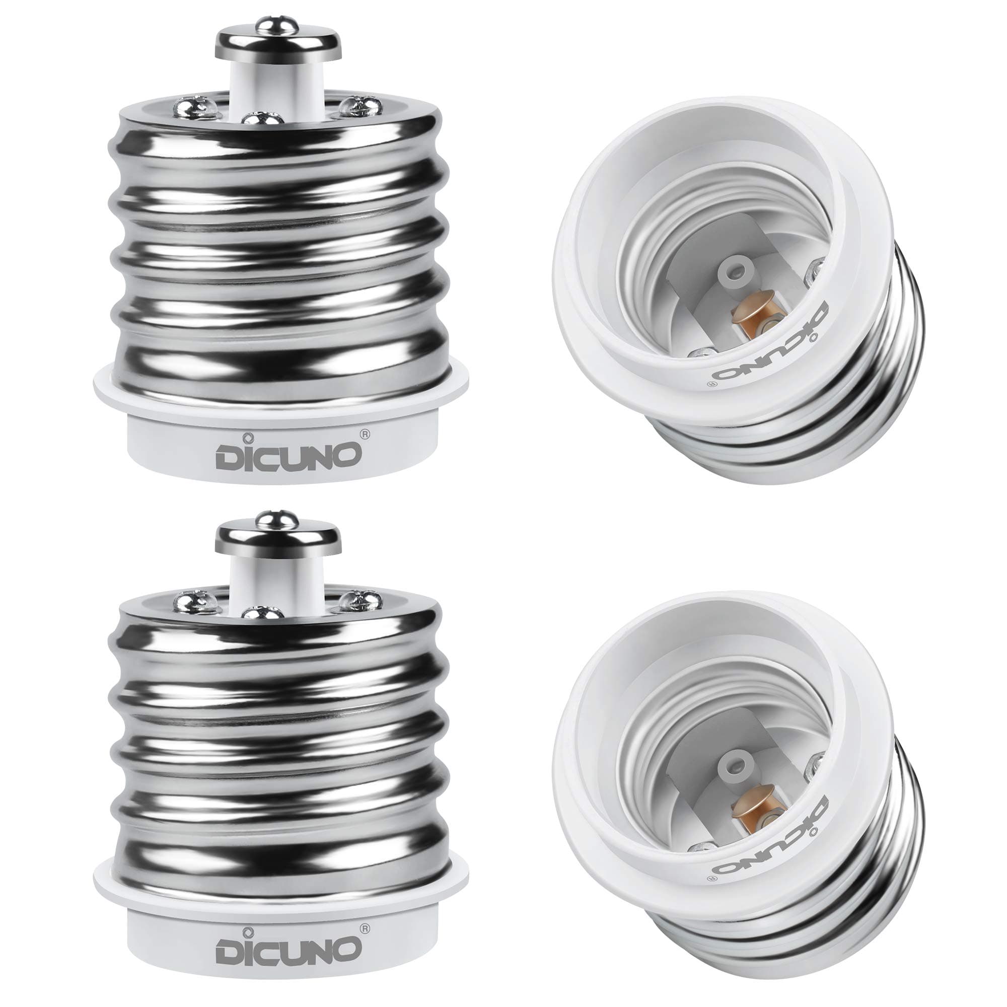 DiCUNO E39 to E26 Adapter, Mogul E39 to Standard E26 Screw Base Light Bulb Socket Reducer Converter, Maximum 200W and 165℃ Heat Resistant, Lamp Socket Adapter, 4-Pack