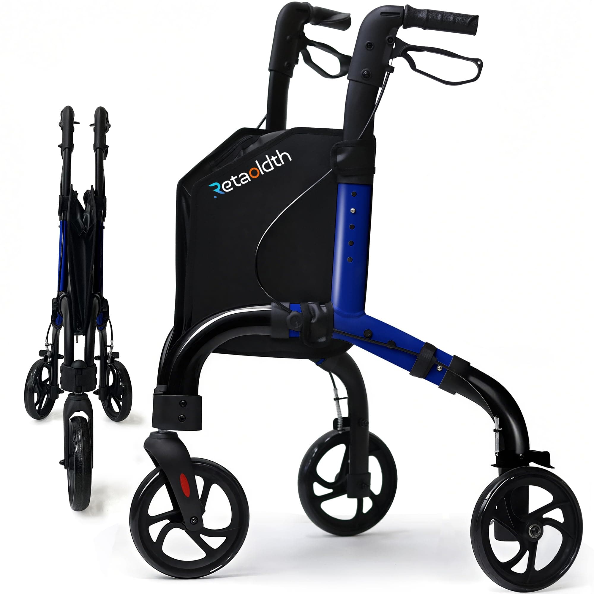 Premium 3 Wheel Rollator Walker for Seniors, Lightweight Foldable Elderly Three Wheeled Rollator with Storage Bag, Mobility Aid Rolling Walker, Blue