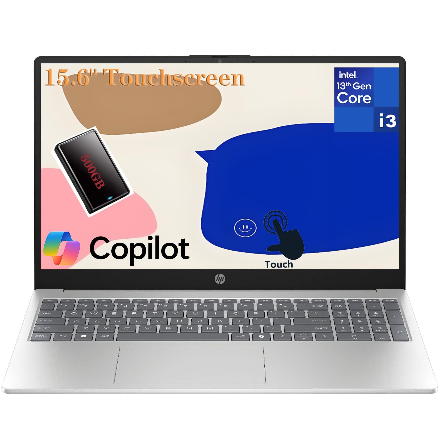 HP 15.6" Touchscreen Laptop Computer for Student & Business– Intel 13th Core i3‑1315U (Up to 4.5GHz), 4GB RAM, 512GB SSD, Windows 11 Pro, Anti-Glare, Copilot AI, Wi‑Fi 6, Bluetooth 5.3, w/Accessories