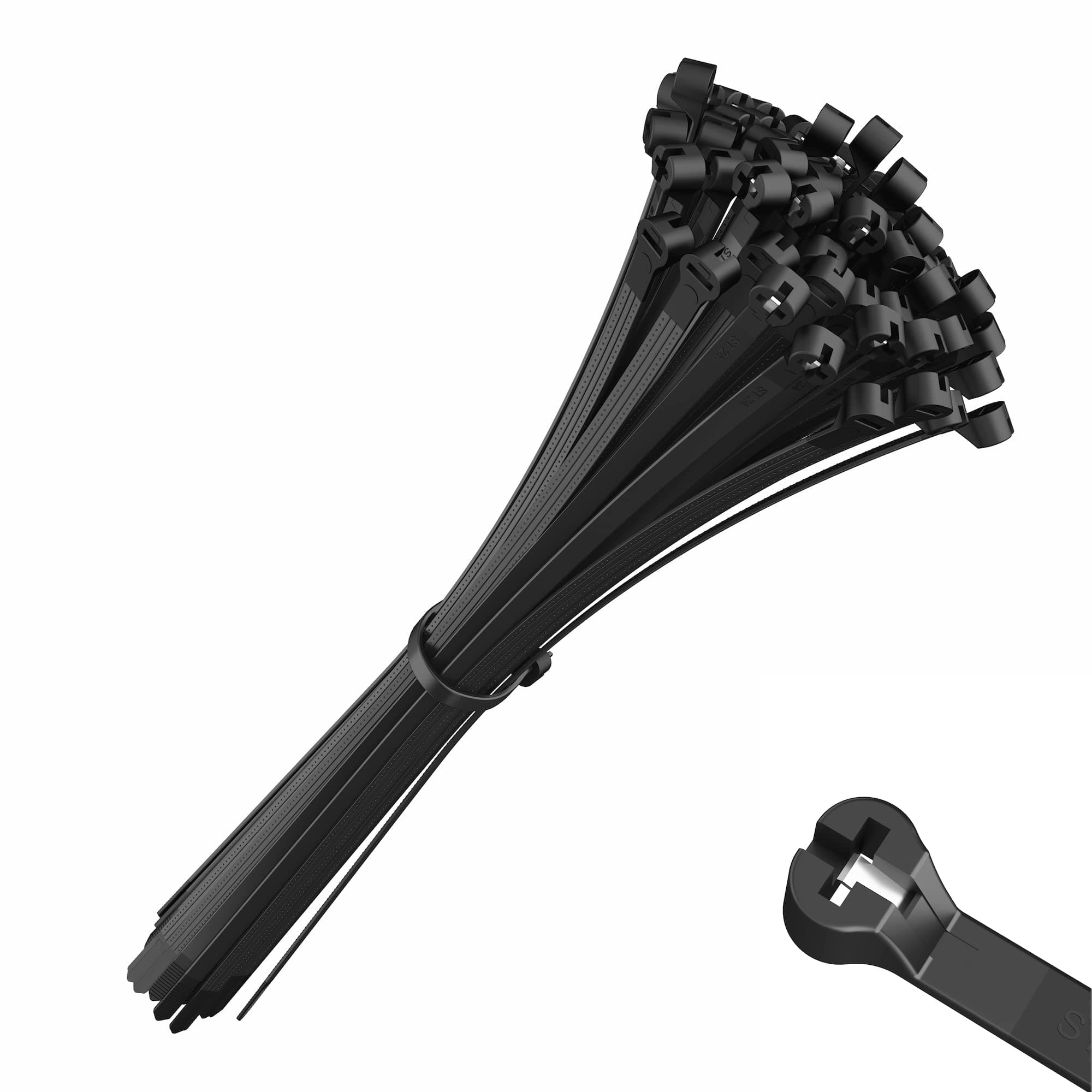 intervisio Cable Ties with Metal Tooth Stainless Steel Locking Device, Zip Ties 8” X 0.14”, Black, 100 Pieces