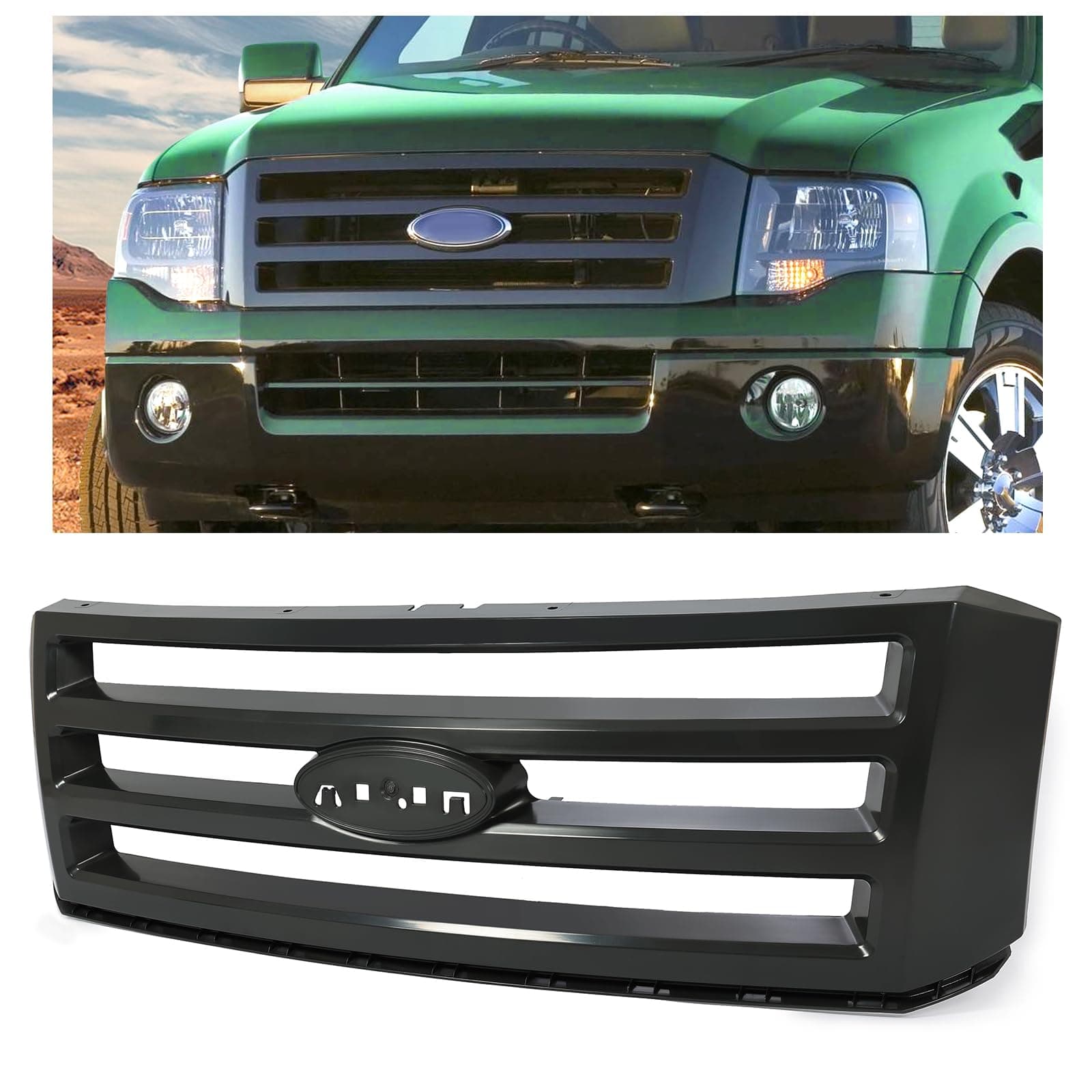 HECASA Front Grille Grill Compatible with 2007-2014 Ford Expedition Bumper Grill Assembly Dark Grey ABS Plastic Replacement for 7L1Z8200CPTM FO1200496