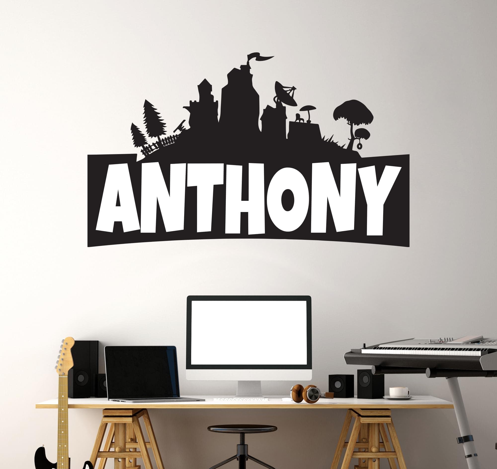 Custom Name Gaming Wall Decal - Famous Game Decoration - Custom Gaming Wall Decal - Personalized Vinyl Sticker for Gamer Room - Video Game Art for Nursery Playroom Decoration (Wide 15"x8" Height)