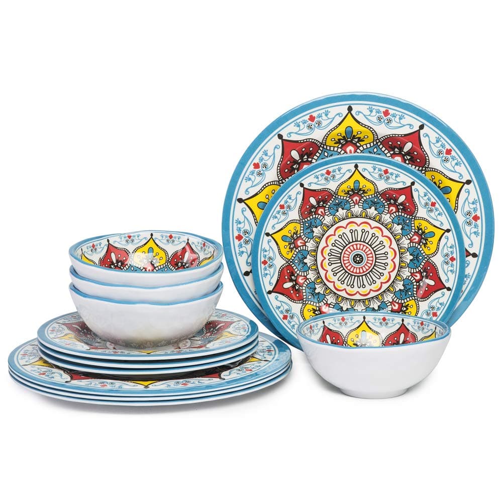 Melamine Dinnerware Set for 4,12-Piece Dishes Set for Indoor and Outdoor Use, Dishwasher safe, Blue
