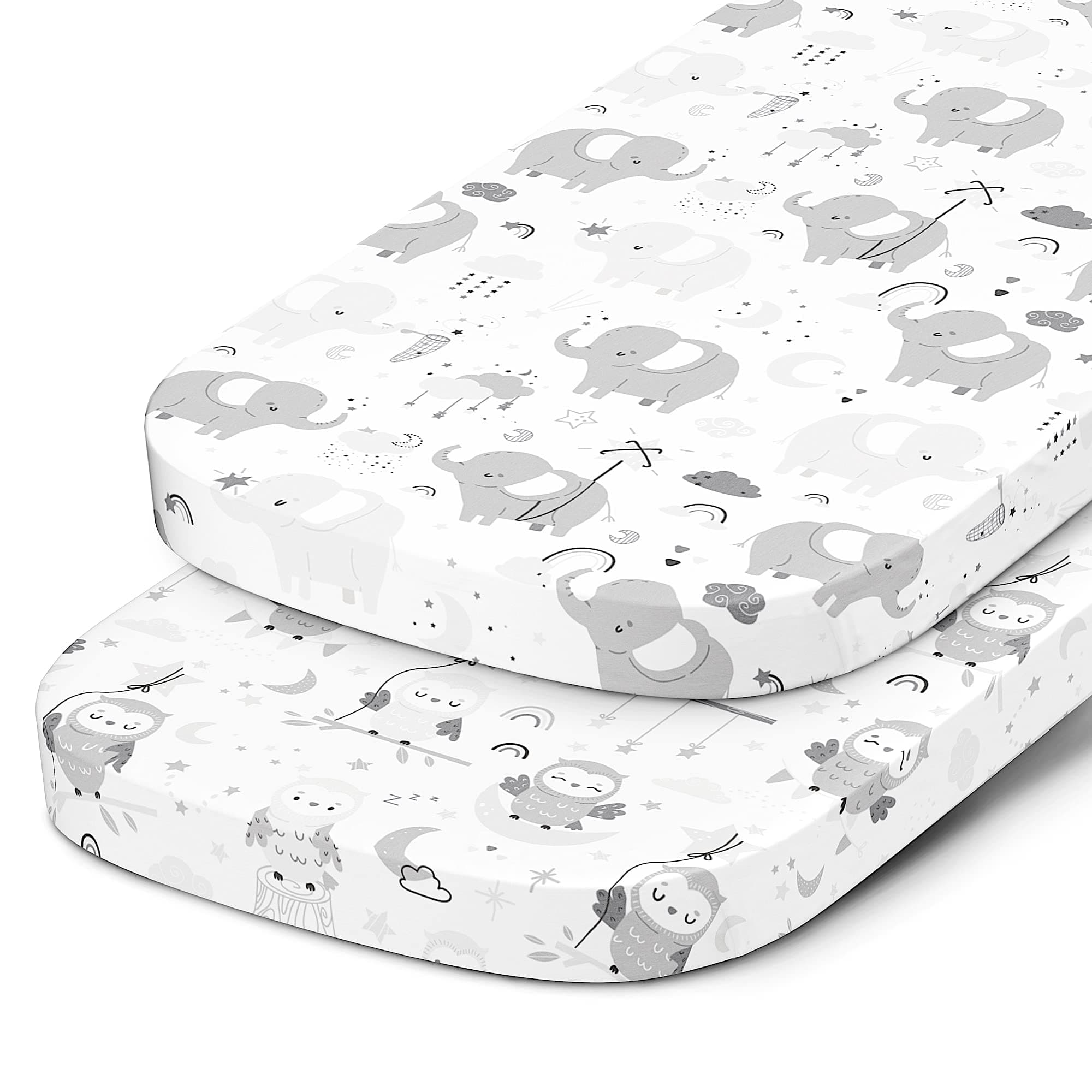 Bedside Sleeper Bassinet Sheets for 32 x 19 Inch Mattress Pad – Compatible with Ronbei, Pamobabe, Lucky Dove, Nordmiex Bassinet – 100% Jersey Cotton – 2 Pack