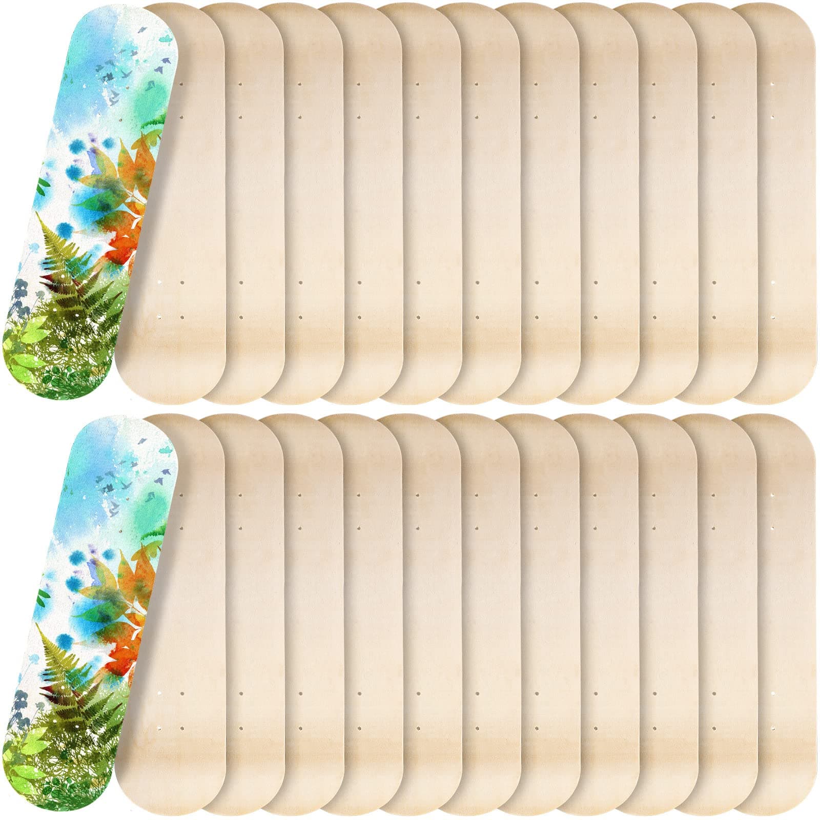 Meooeck 24 Pack Blank Skateboard Decks 7.9 x 28 Inch Maple 7 Ply Wooden Skate Decks Natural Wood Double Tail Plain Skateboard Concave Light Deck Bulk for Art Painting Replacement Home Decor