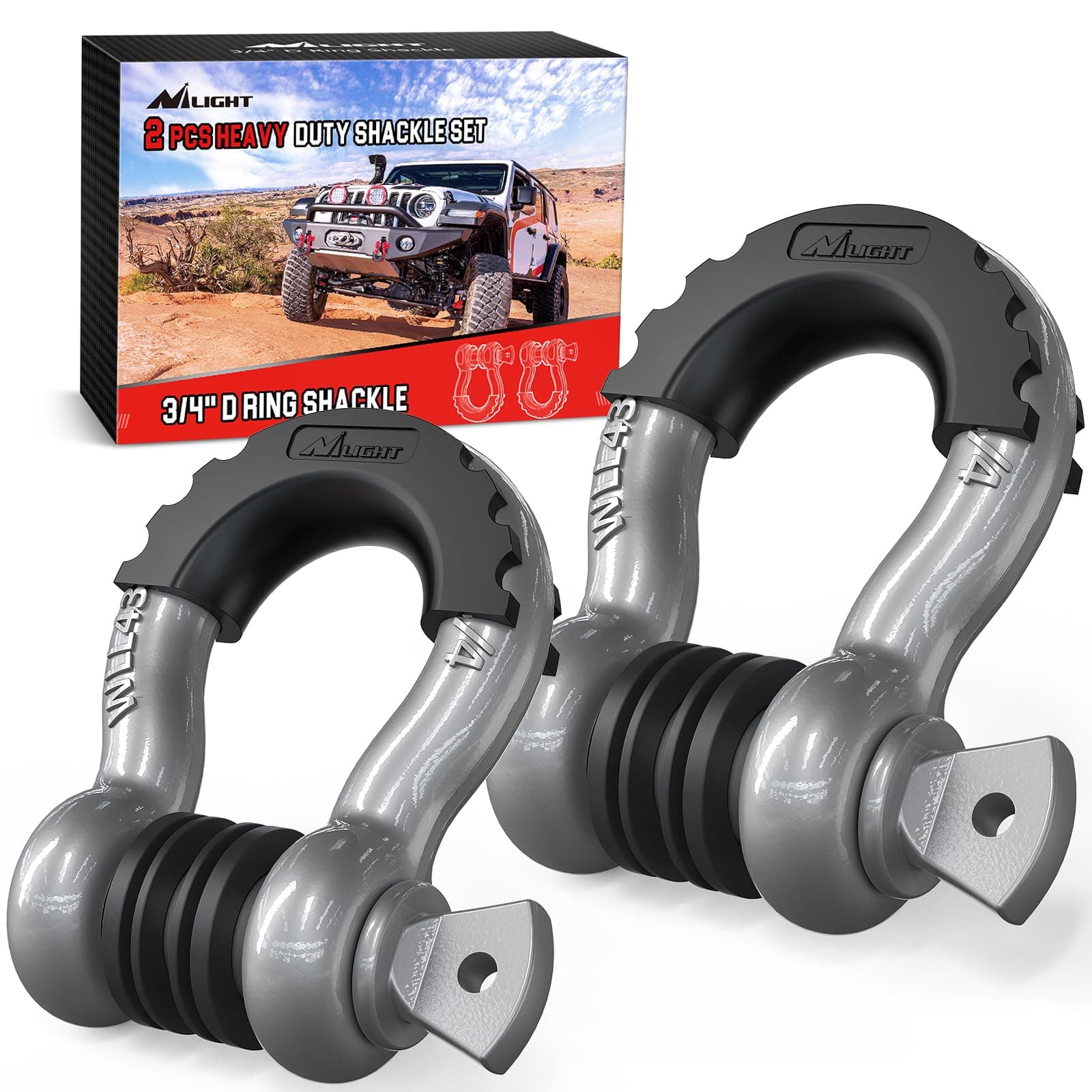 Nilight 2 Pack 3/4" D-Ring Shackle with 7/8" Screw Pin 41,887lbs Break Strength, Heavy Duty Off Road Recovery Shackle with Isolators Washers for Use with Tow Strap, Winch, Off-Road Truck Vehicle