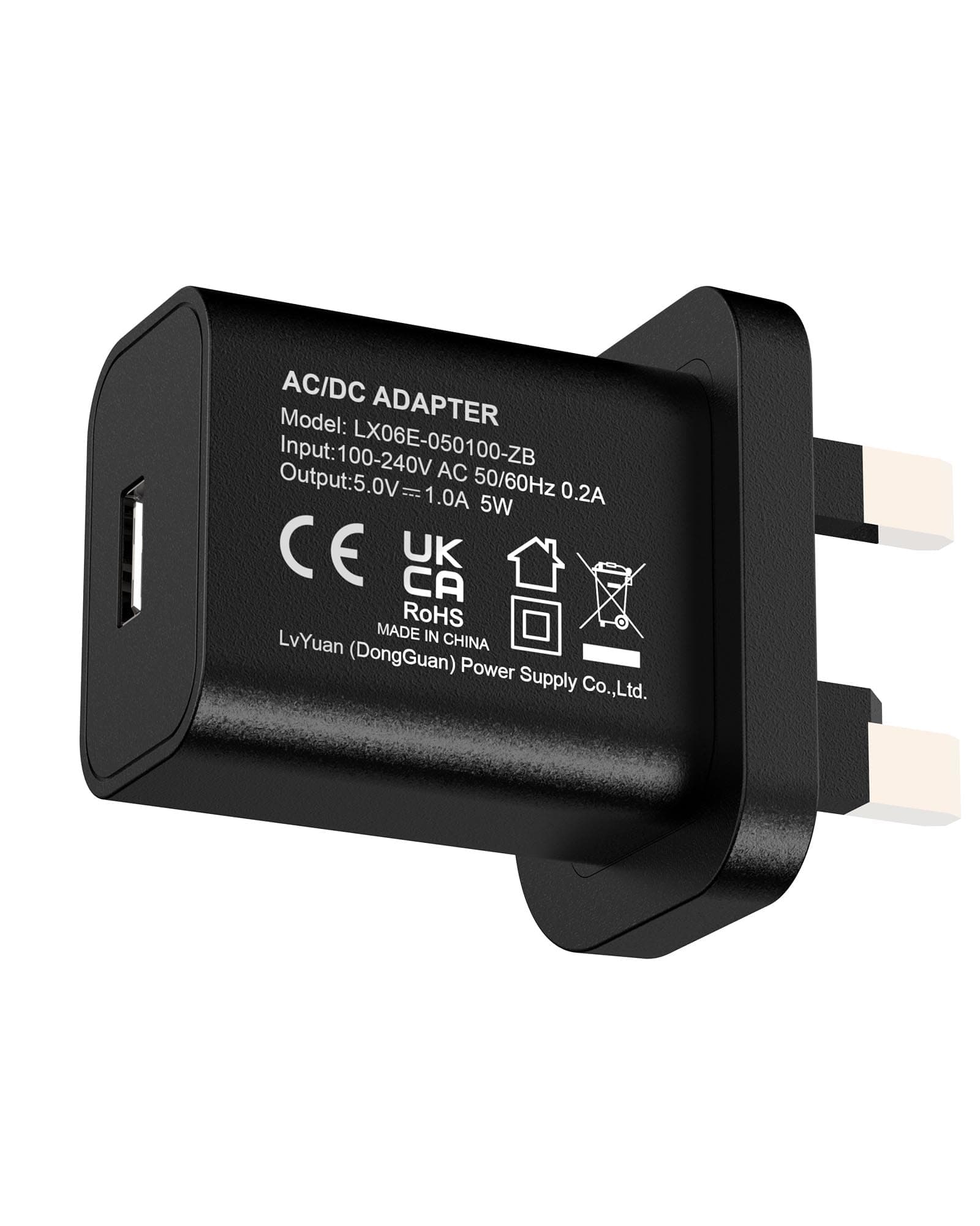 5V 1A 5W Black USB Charger, UK Usb Plug, USB-A Output, 100V-240V Input, for P...