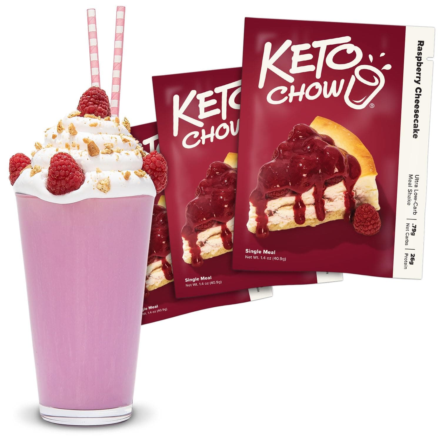 Keto Chow Raspberry Cheesecake - Keto Meal Replacement Shake Powder - Nutritionally Complete - Low Carb - Delicious Easy Meal Substitute - Protein Rich You Choose The Fat - Single Meal - 3 Pack