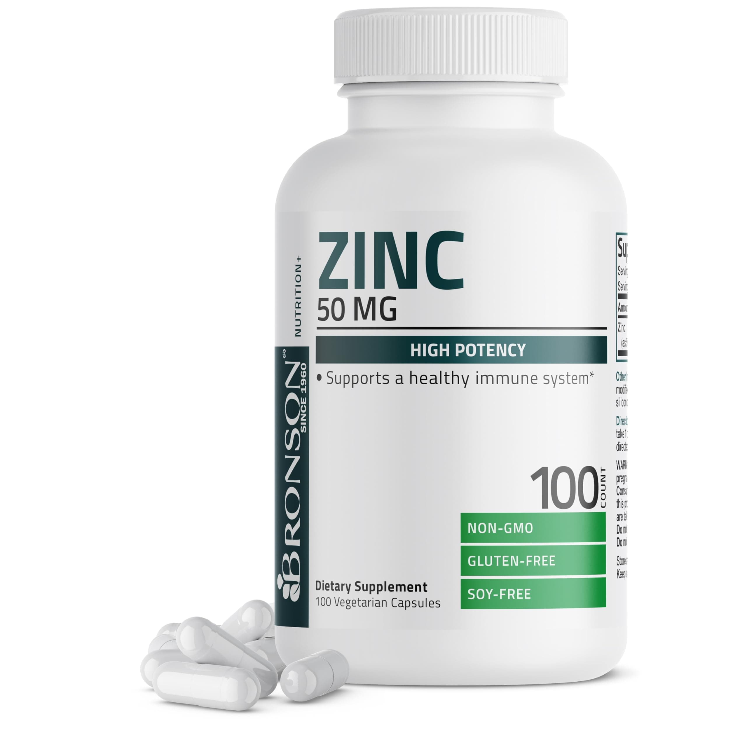 Zinc 50mg Complex High Potency Immune Support Supplement & Antioxidant and Skin Health - Non GMO, 100 Vegetarian Capsules