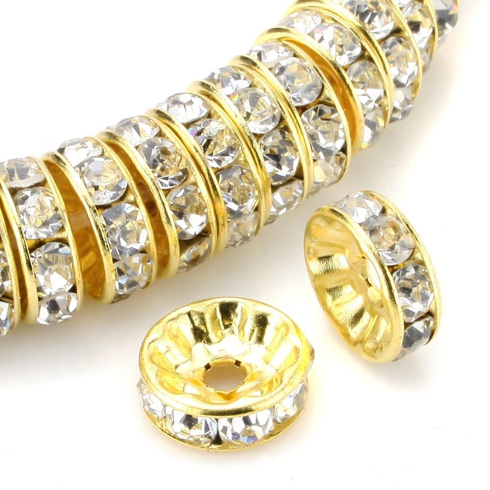 RUBYCA100pcs Round Rondelle Spacer Bead Gold Tone 4mm White Clear Czech Crystal