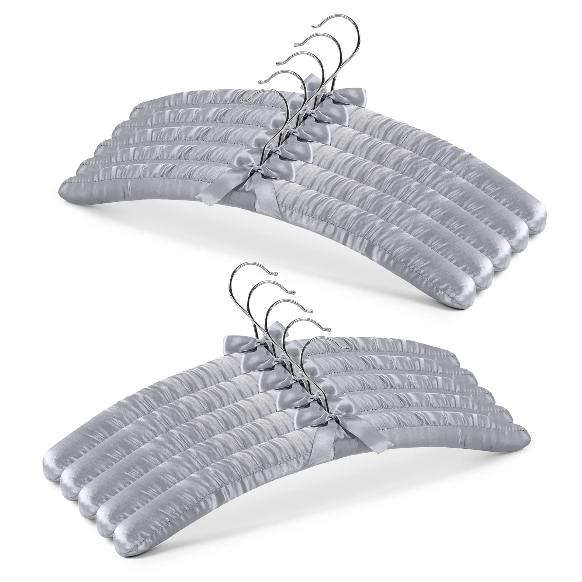 JS HANGER Padded Hanger for Sweaters - 17 Inch Extra Large Heavy Duty Satin Covered Coat Hangers No Shoulder Bump for Women Clothes, Sweaters, Dresses, Clothing, Weddings, Lingerie Pack of 10, Grey