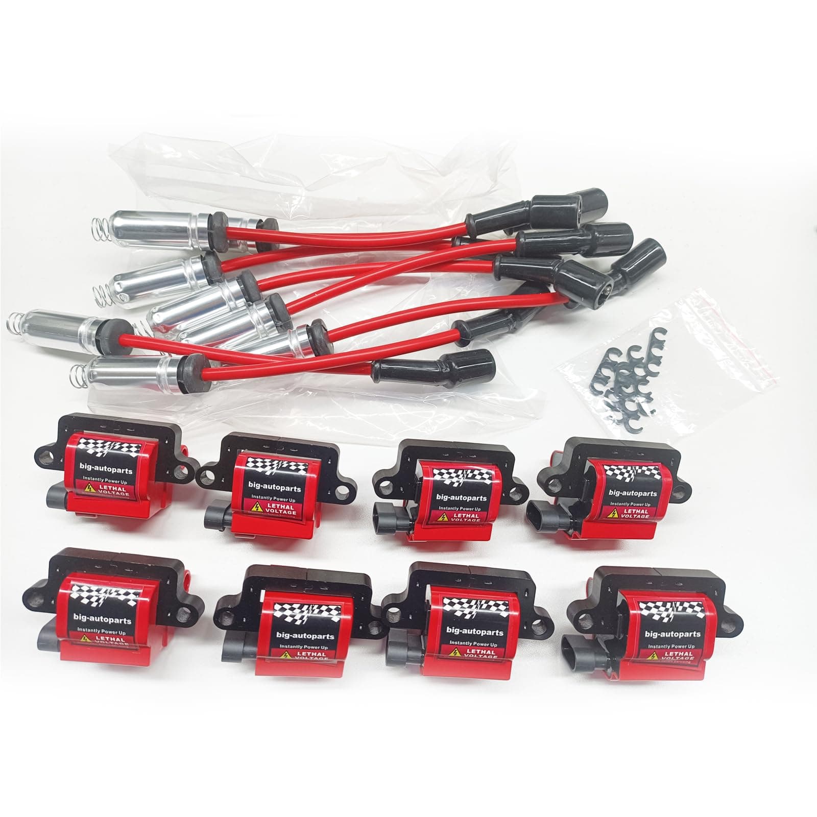 Ignition Coils and Wires Set Includes 8 Pieces D581,UF271 Coil Packs and 748GG 8 Pieces 8mm Spark Plug Wires Compatible With CHEVY GMC CADILLAC 4.8L 5.3L 6.0L 8.1L, SQUARE