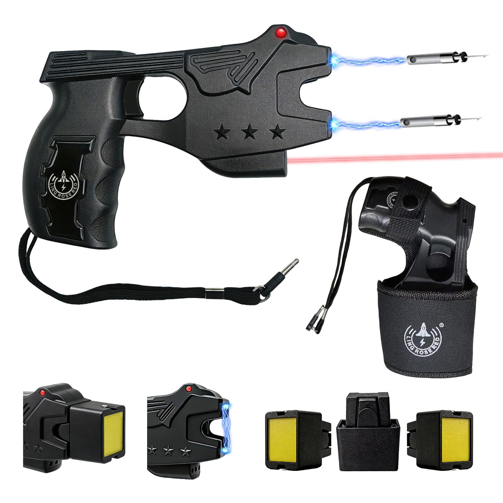 Heavy Duty Stun Gun for Self Defence,15 Foot Range, 1.80 µC Painful,LED Flashlight,Rechargeable Stun Gun for Man and for Woman,Holster Included - Design Patent Pending