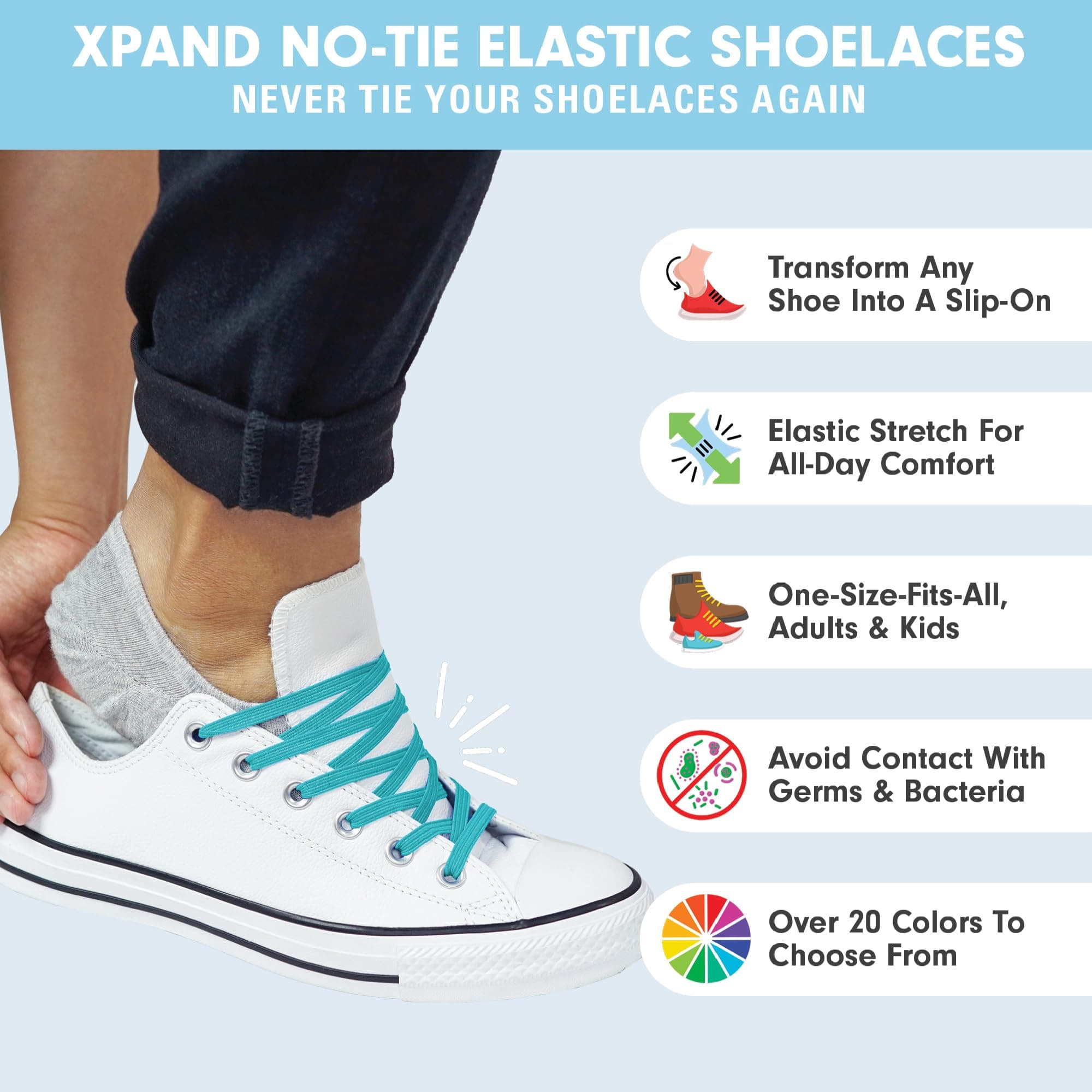 Xpand No Tie Shoelaces System with Elastic Laces - One Size Fits All Adult and Kids Shoes