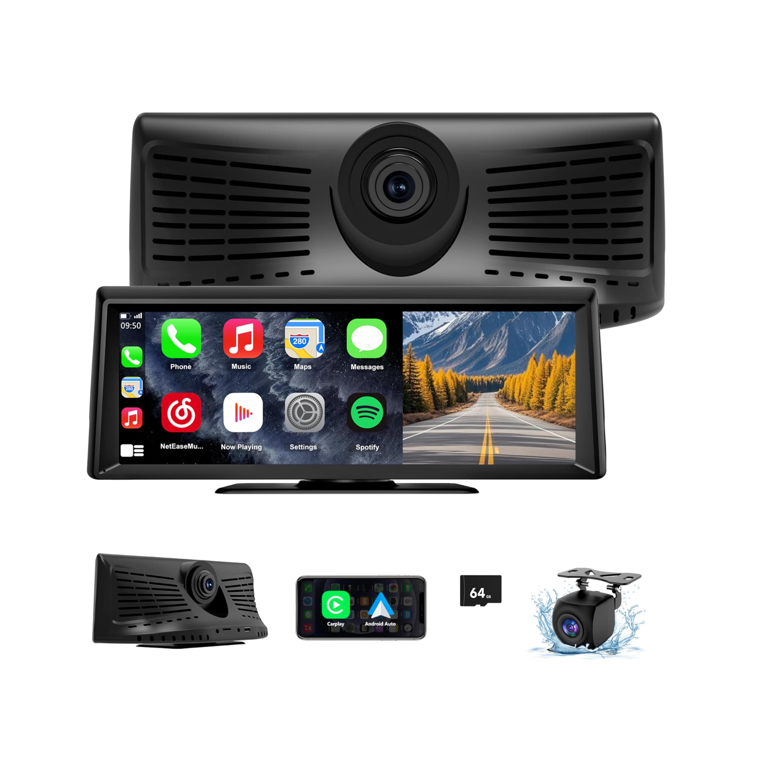 Wireless CarPlay Screen with 2K Dash Cam, 8.1" Portable Touchscreen Car Stereo with CarPlay & Android Auto, 1080P Backup Camera, Voice Control, Bluetooth, Mirror Link, GPS Navigation