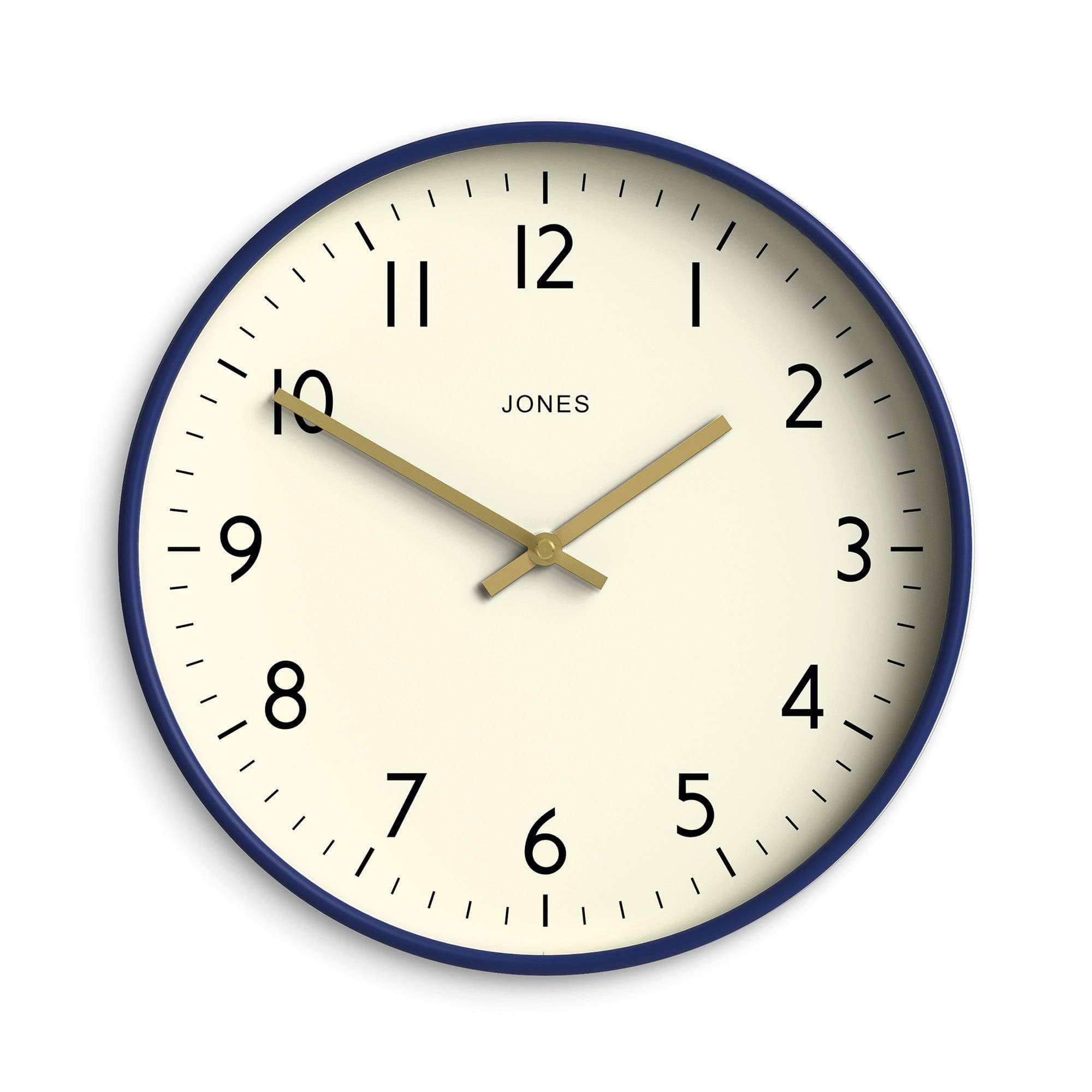 JONES CLOCKS® Studio wall Clock | Modern Round Style | 12 inch | Dark Navy Blue | Easy to Read Numbers | Versatile Design for Kitchen, Living Room or Office