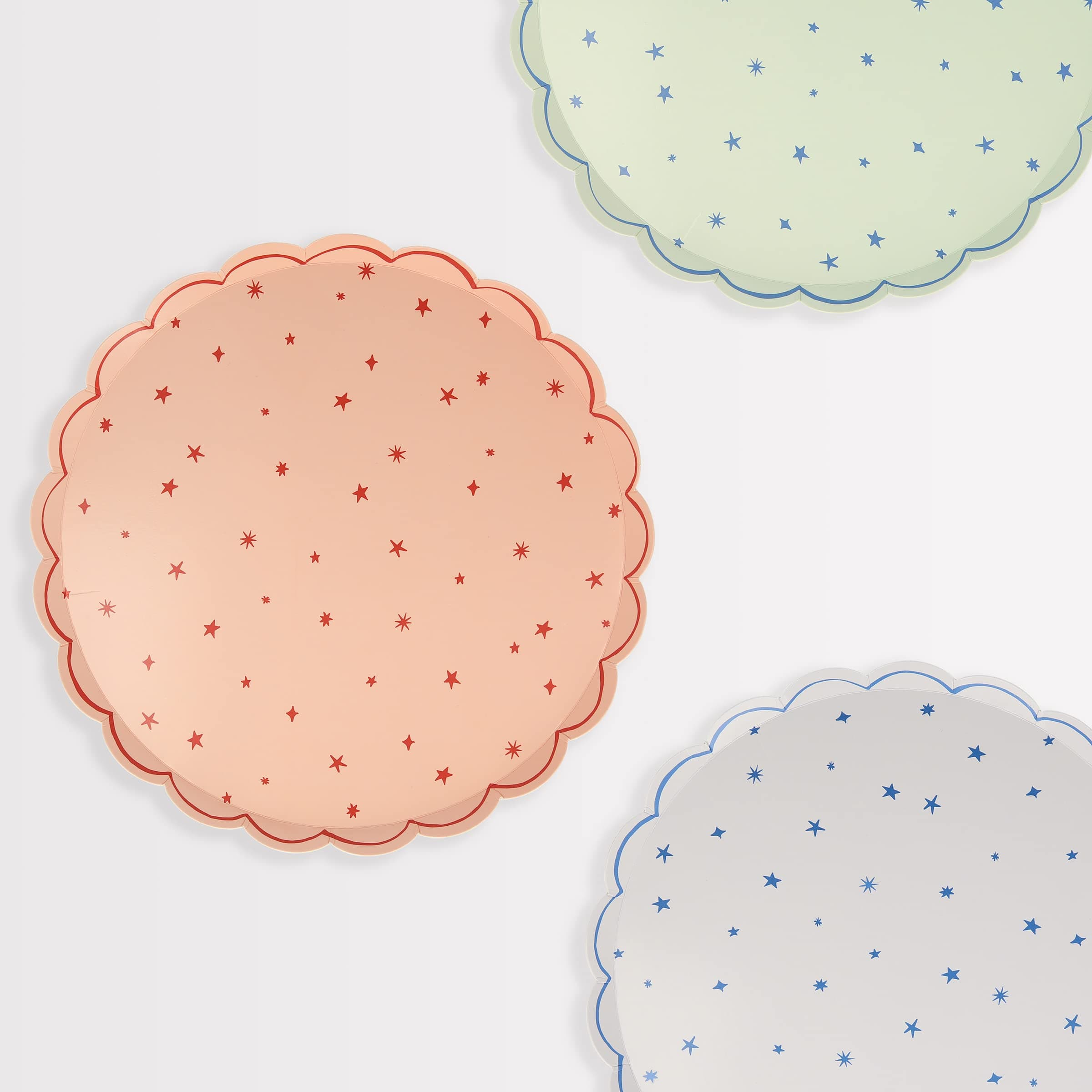 Star Pattern Dinner Plates – Colorful Pink, Blue & Mint Star Design With Scalloped Edges, Pack Of 8, Durable Eco-Friendly Party Plates For Baby Showers And Birthdays