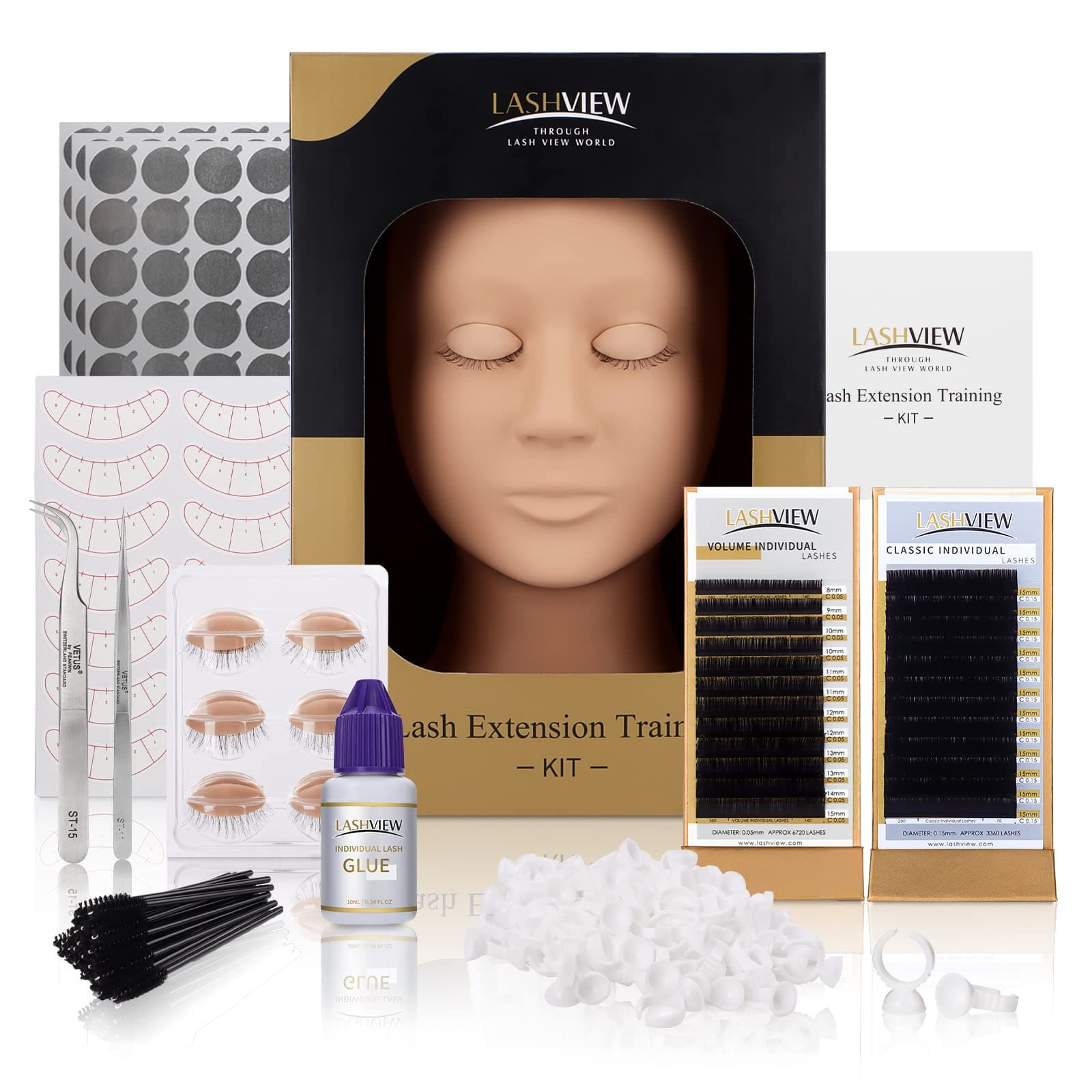 Professional Eyelash Extension Mannequin Head Kit with 4pc Removable Eyelids, Lash Kit for Beginners,Training Makeup and Eyelash Graft