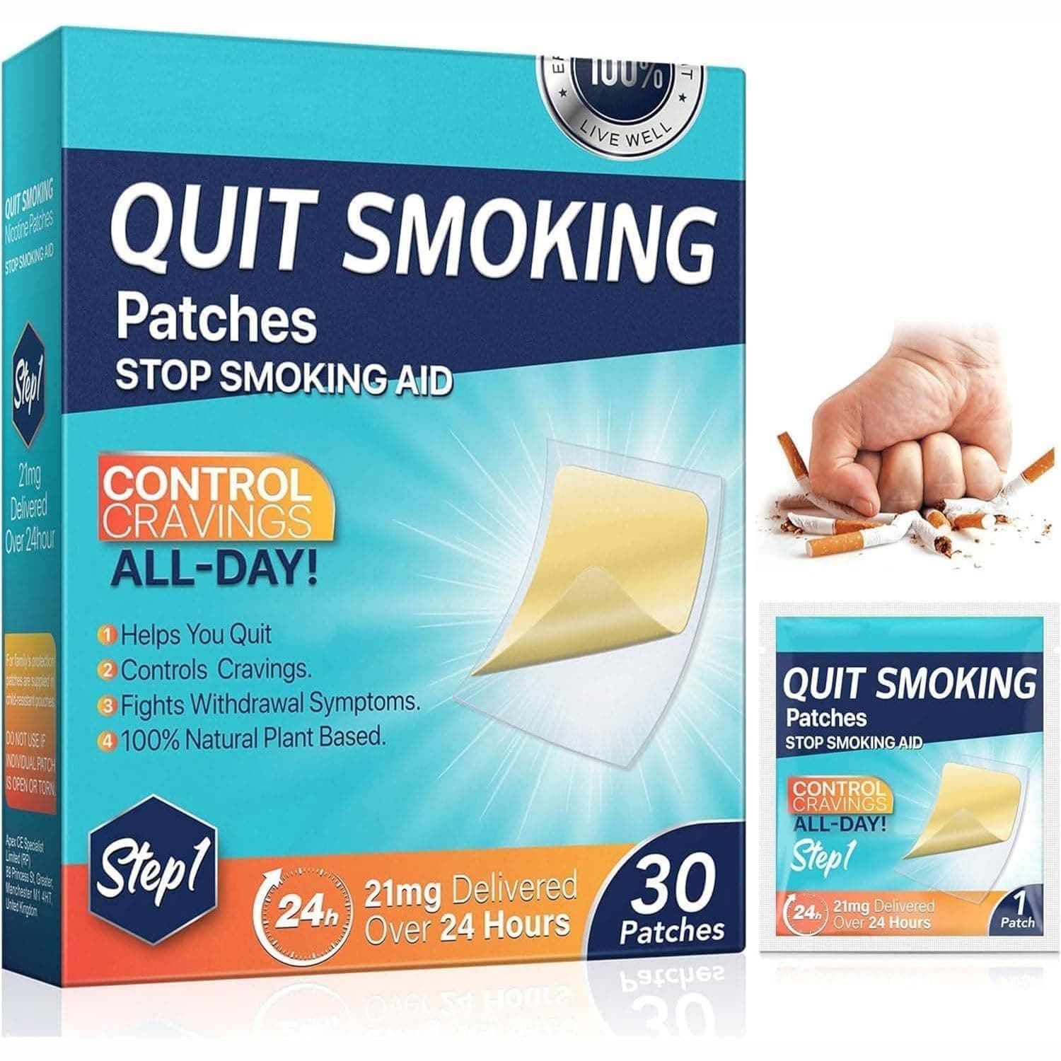 Excefore Quit Smoking Patches,Step 1 Smoking Aid to Quit Smoking,Delivered Over 24 Hours Transdermal System,30 Count Patches to Help Quit Smoking,Stop Smoking Aids That Work with 2 Week (21mg)