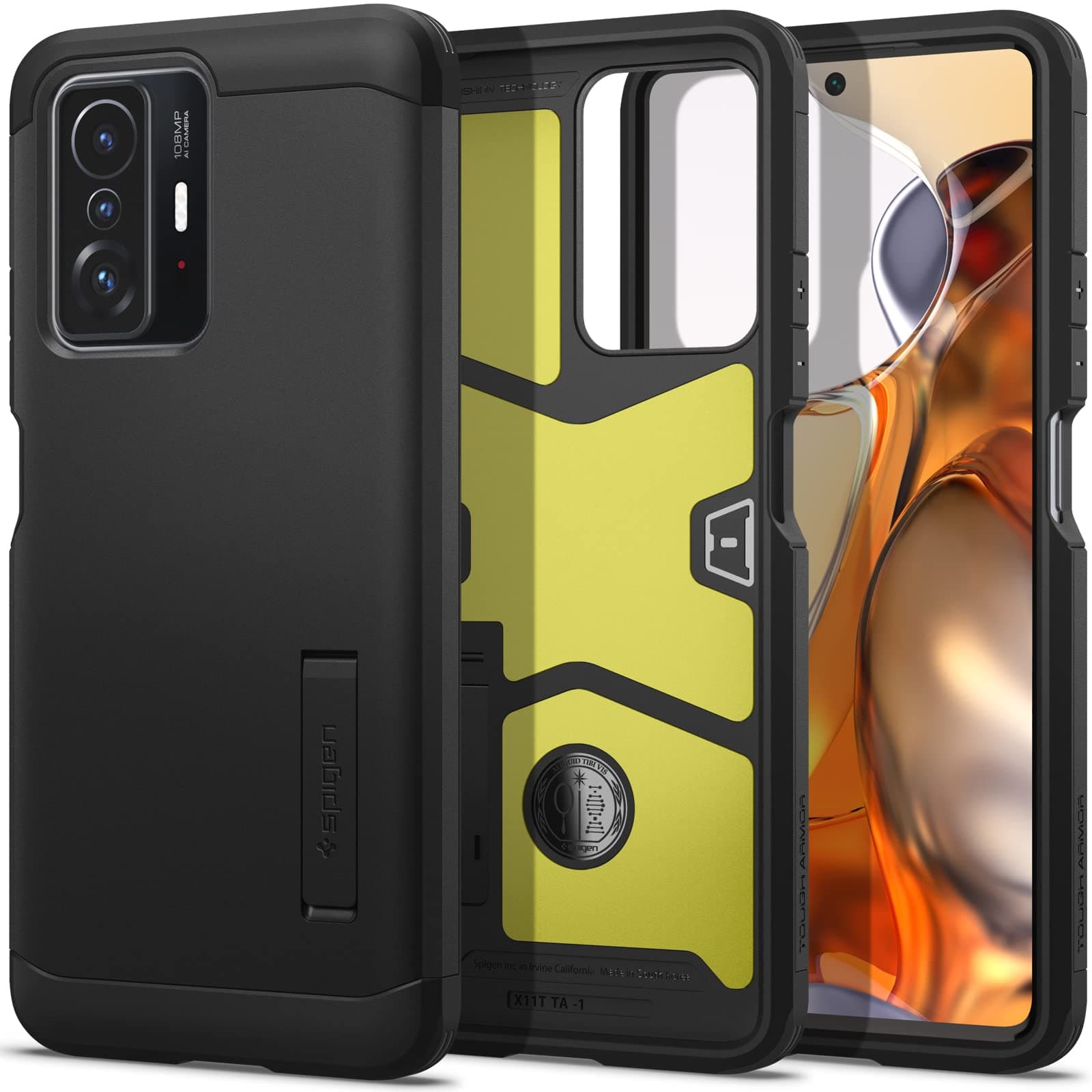Spigen Xiaomi 11T Pro Case, Xiaomi 11T Case, 3 Layer Construction, Stand Included, US Military Standards Certified, Camera Protection, Anti-Scratch, Shock Absorption, Wireless Charging Compatible,