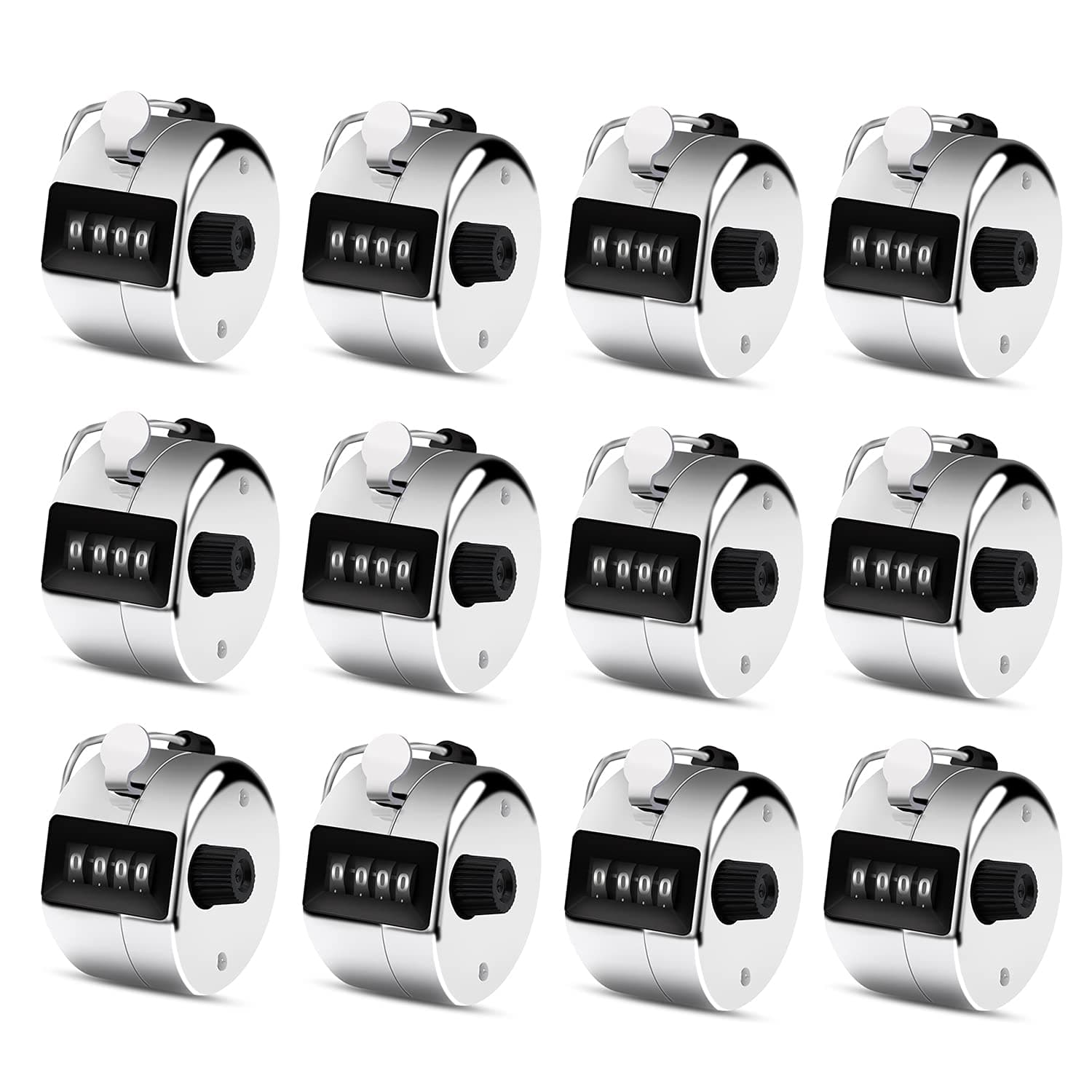 12 Pcs Hand Tally Counter 4-Digit Lap Counter Clicker, Manual Mechanical Handheld Pitch Click Counter with Finger Ring for School Golf & Knitting Row Croche