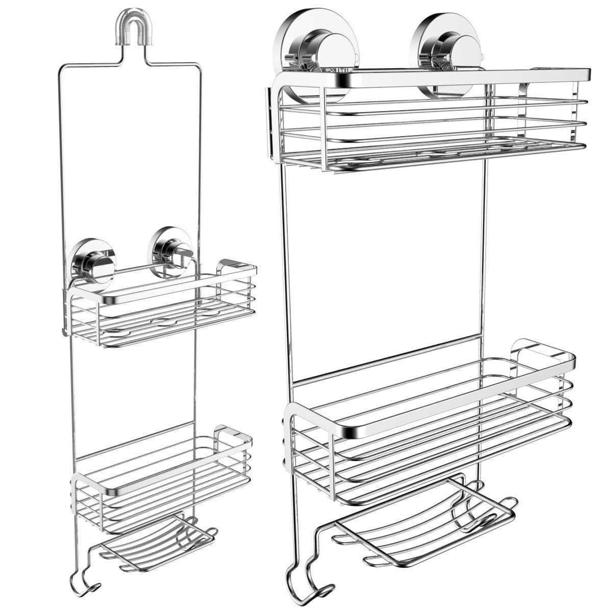 Vidan Home Solutions Shower Caddy Dual Installation (Hanging or Mounted)| Rustproof, multi-shelf / basket shower organizer includes soap dish and hooks for razor, towels, shampoo and conditioner