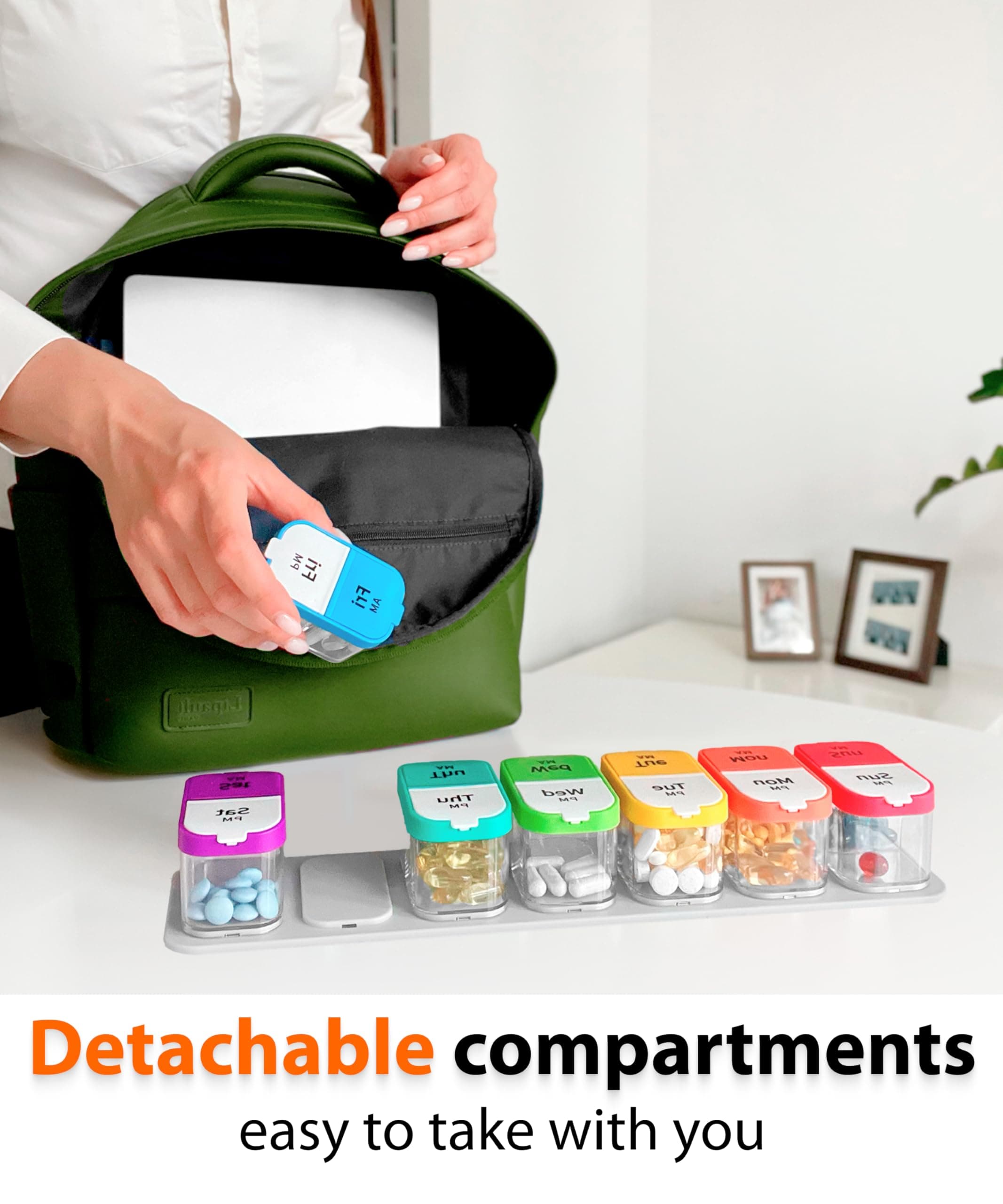 Oversized Weekly Pill Organizer - XL Vitamin Holder with 7 Removable AM PM Compartments - Portable Medicine Dispenser for Home or Travel - Large Supplement Container for Weekly or Daily Use, Rainbow