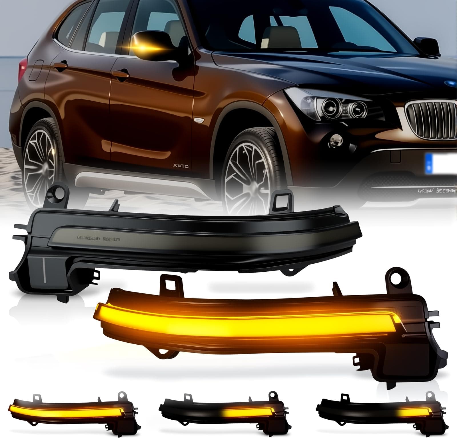 D-Lumina Dynamic LED Side Mirror Sequential Turn Signal Lights Smoked Lens for BMW 1 2 3 4 Series F20 F21 F22 F23 F87 F30 F31 F34 F35 F80 F32 F33 F36 X1 E84 i3, Side Marker Blinkers Mirror Light Lamp