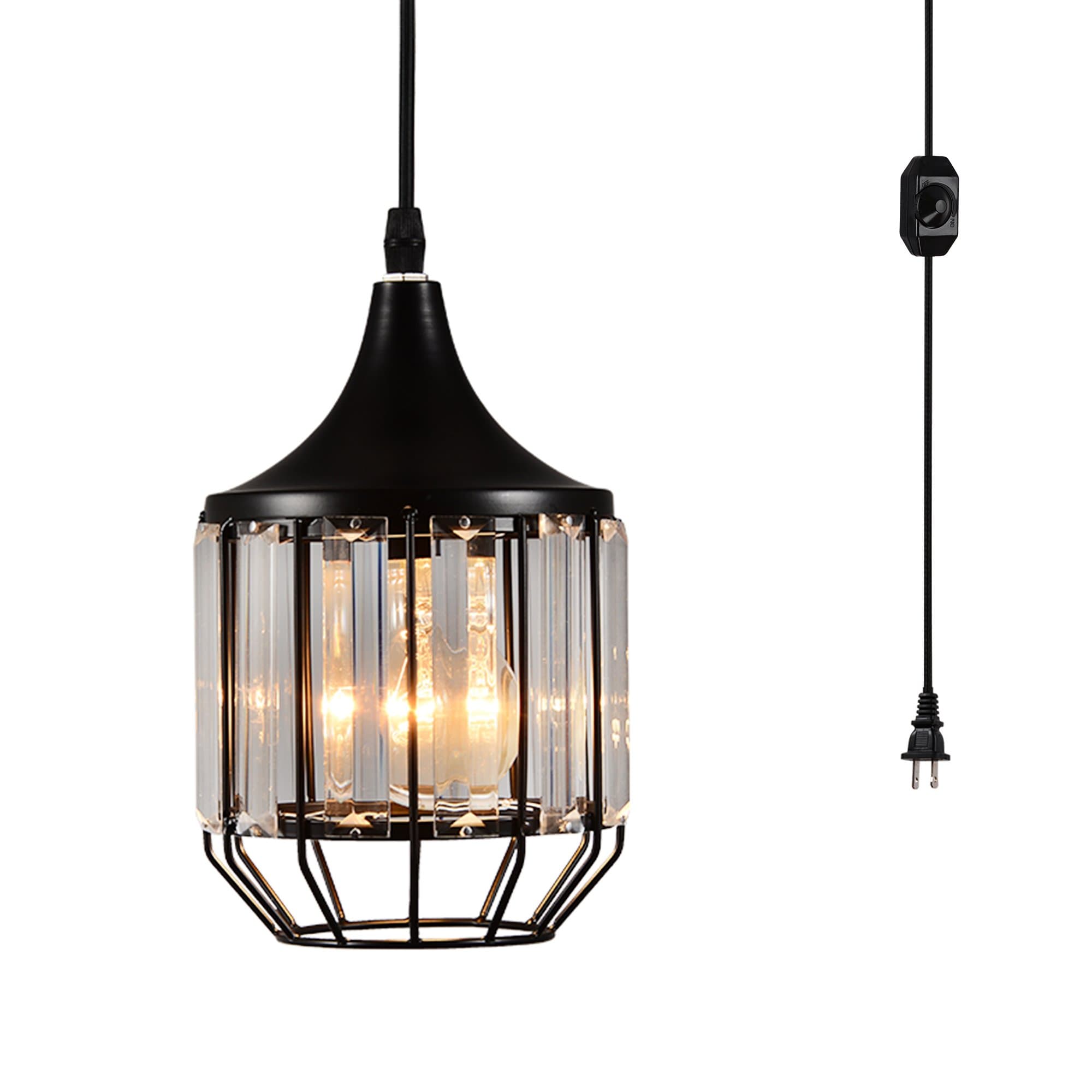Airposta Creatgeek Plug-in Dimmable Crystal Pendant Light with 16 Ft Cord and in-Line On/Off Dimmer Switch for Kitchen Island, Dining Room, Black Antique Metal Finish