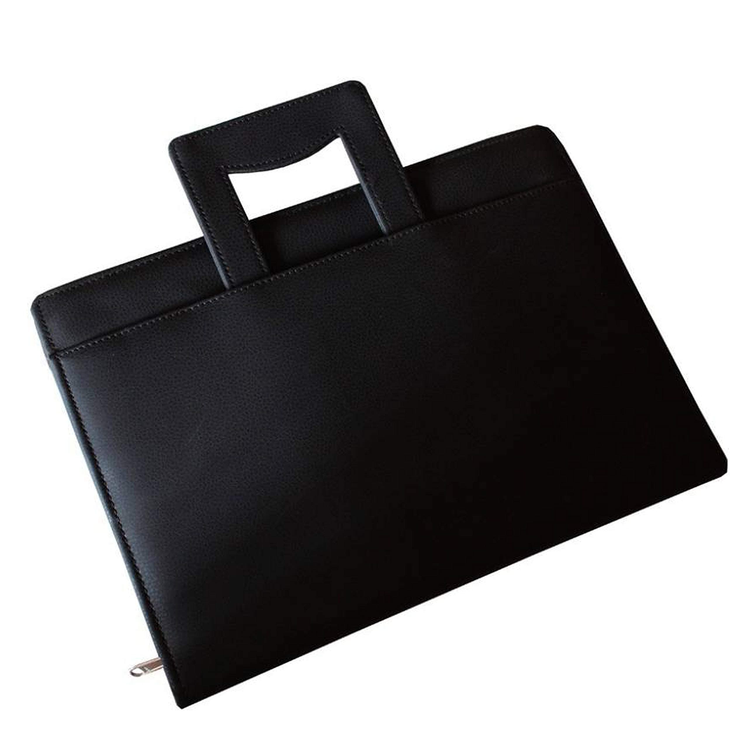 DishanKart Black Faux Leather File Folder Documents Chain Bag with 2D Ring Binder Slot with Adjustable Handle (A4/B4/FC) (Set of 1, Black)