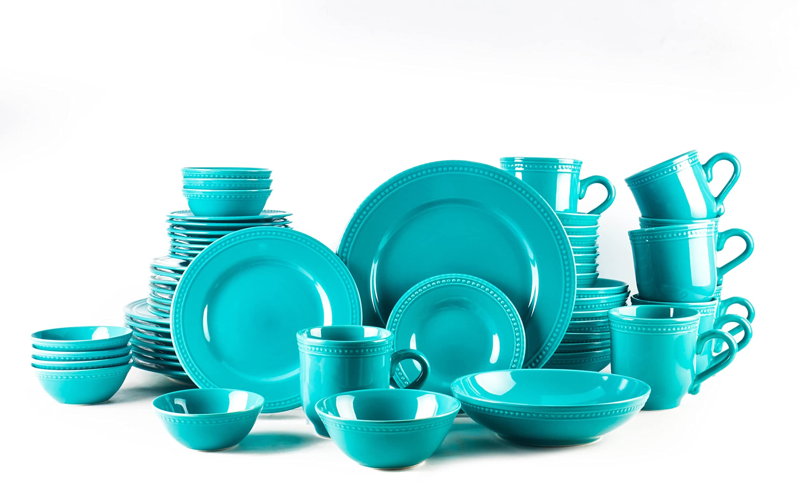 Pearl Dots Stoneware Dinnerware Set (Turquoise, 56pc Set)