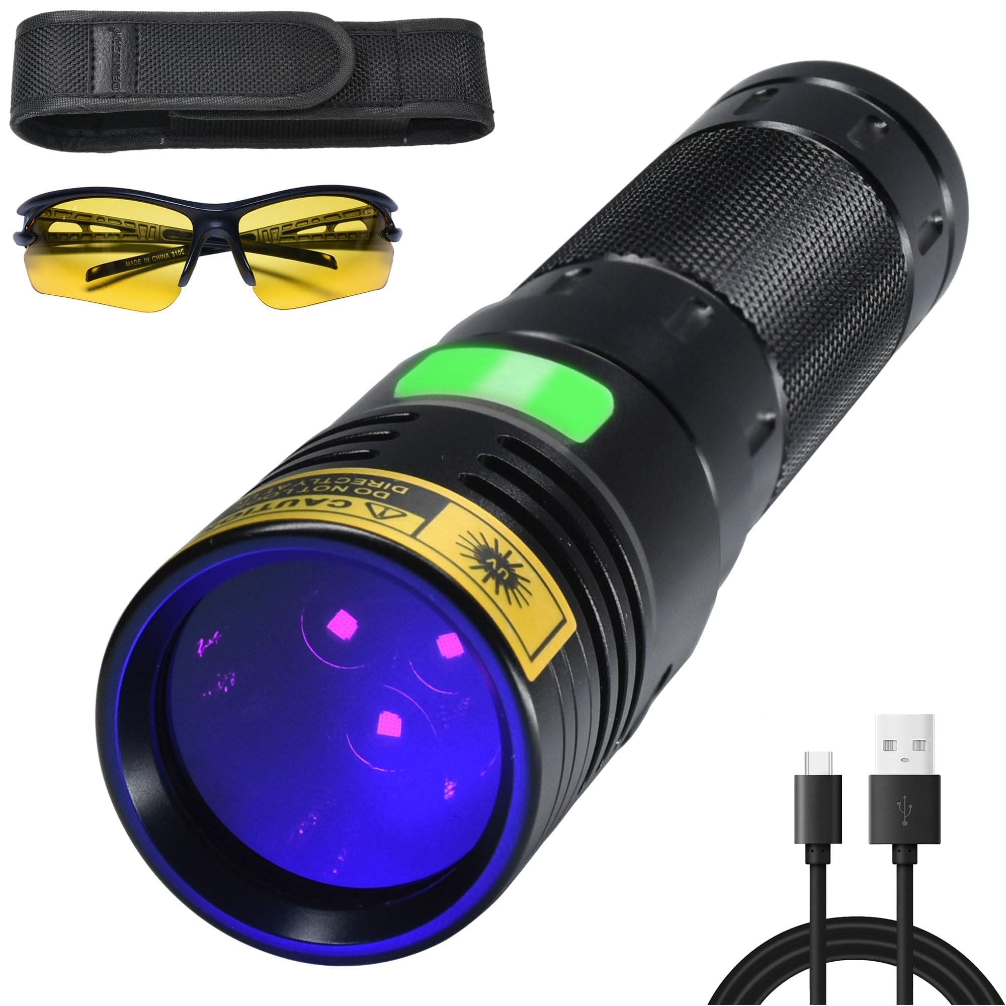 DARKBEAM Flashlight UV 365nm Black Light High Power 3 LEDs USB -C Rechargeable, 20W Mini Woods Lamp Ultraviolet with Filter - Detector for Pet Urine, Uranium Glass - Leak Detection - Resin Curing