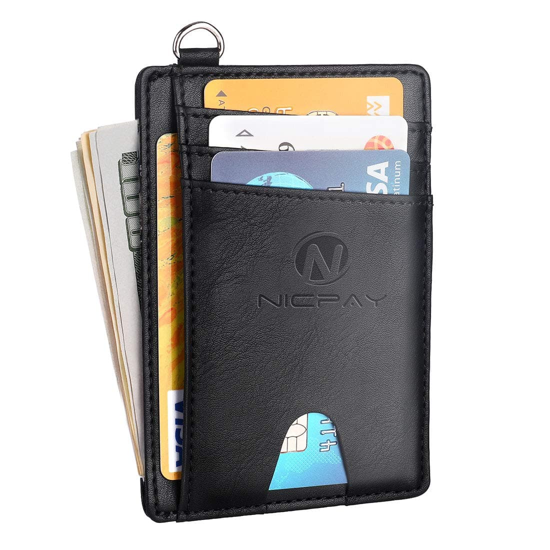 Slim Minimalist Front Pocket RFID Blocking Wallets, Credit Card Holder for Men Women with D-Shackle