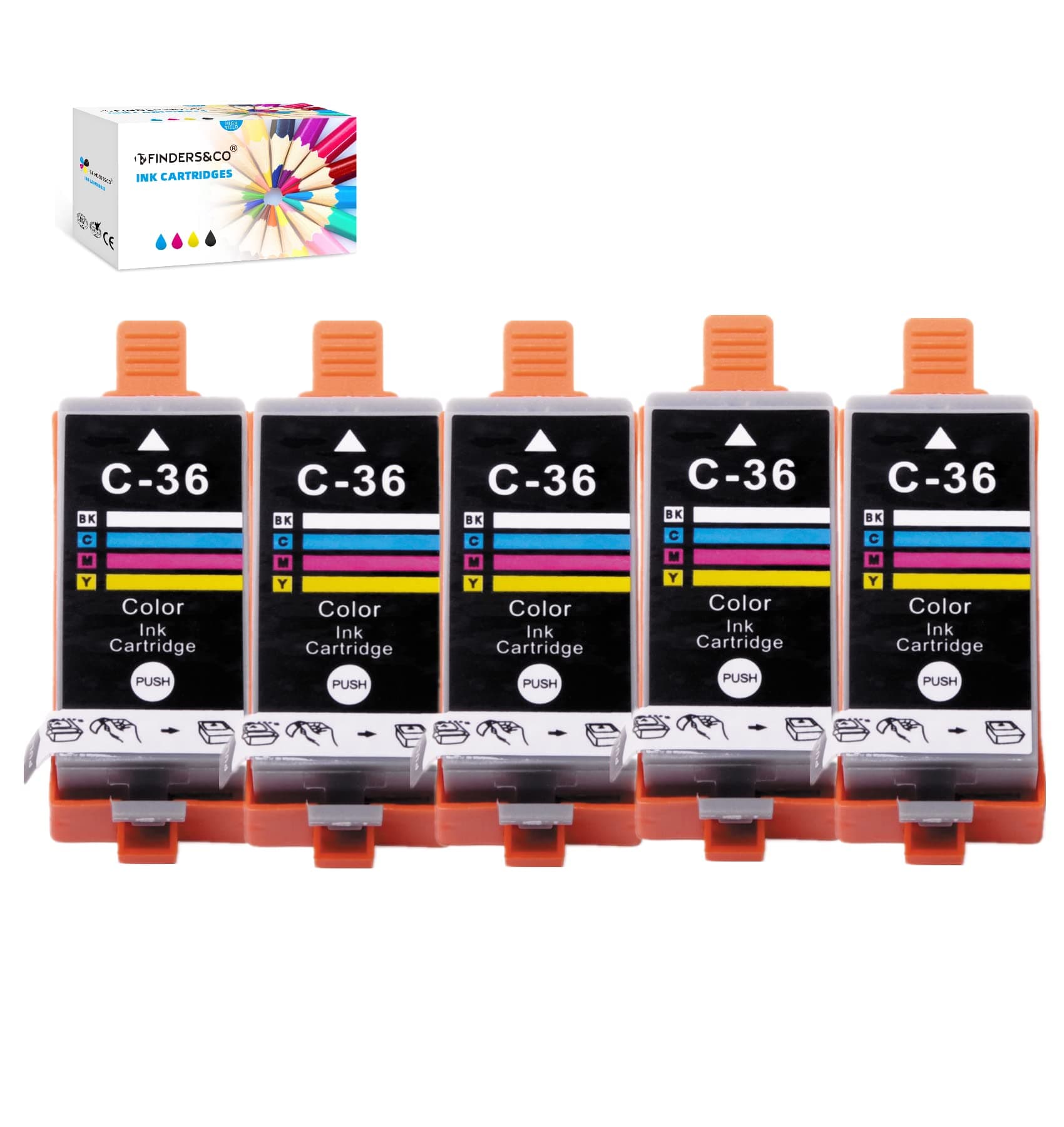 F FINDERS&CO Compatible CLI-36 Color Ink Cartridge Replacement for Canon 35 36 PGI35 CLI36 Ink Work with Canon Pixma iP110 iP100 TR150 TR160 Printer (5C)