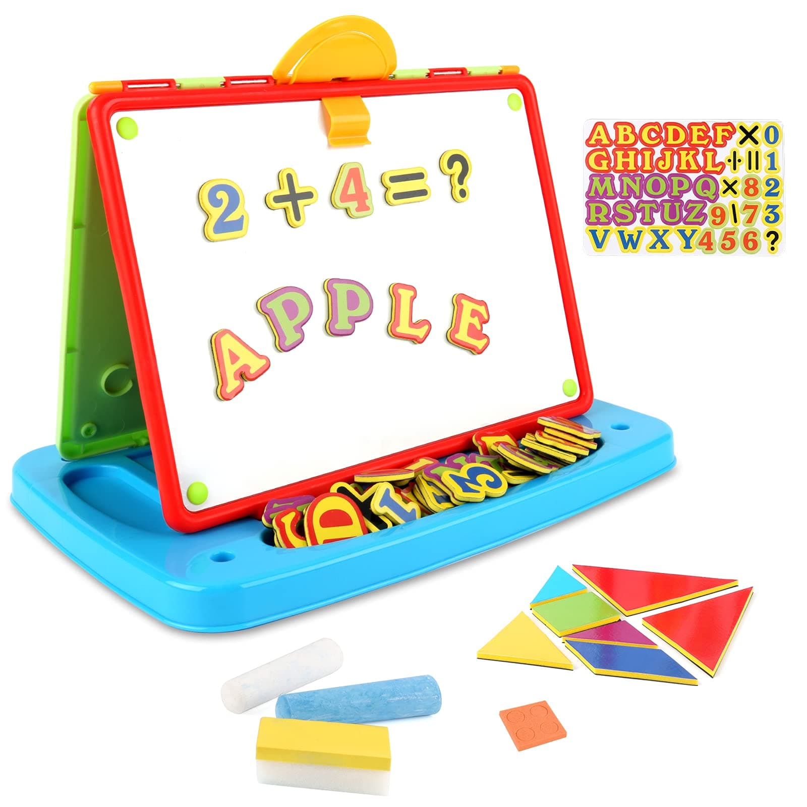 deAO Childrens Art Drawing Doodle Tabletop 2in1 Double Sided Boards - Blackboard and Magnetic Whiteboard with Chalk and Magnets