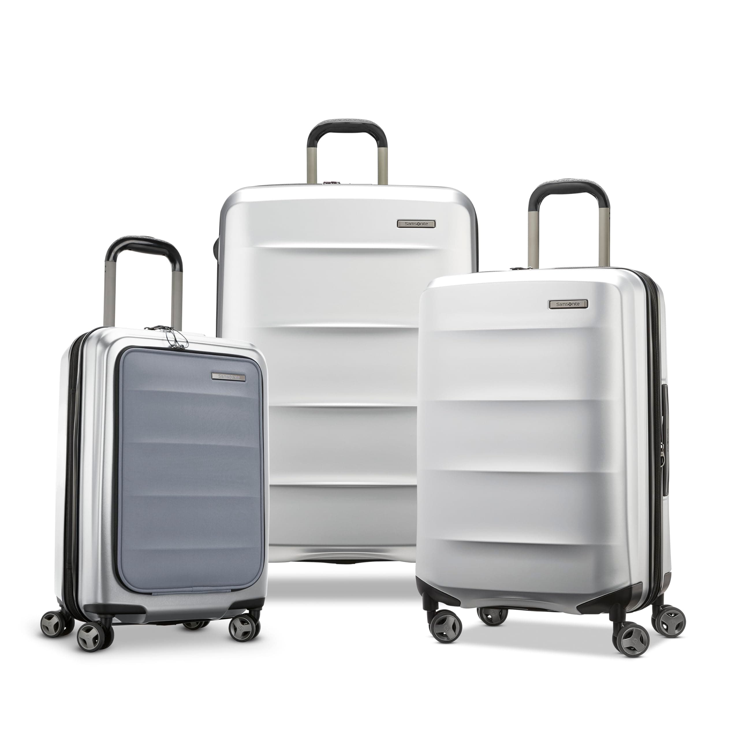 Samsonite Octiv Pro 3-Piece Hardside Lightweight (21/24/28) Front Pocket Carry-On Pro, Medium & Large-Checked Luggage Set, Expandable, Four Spinner Wheels, Adjustable Handle, TSA Lock – Silver