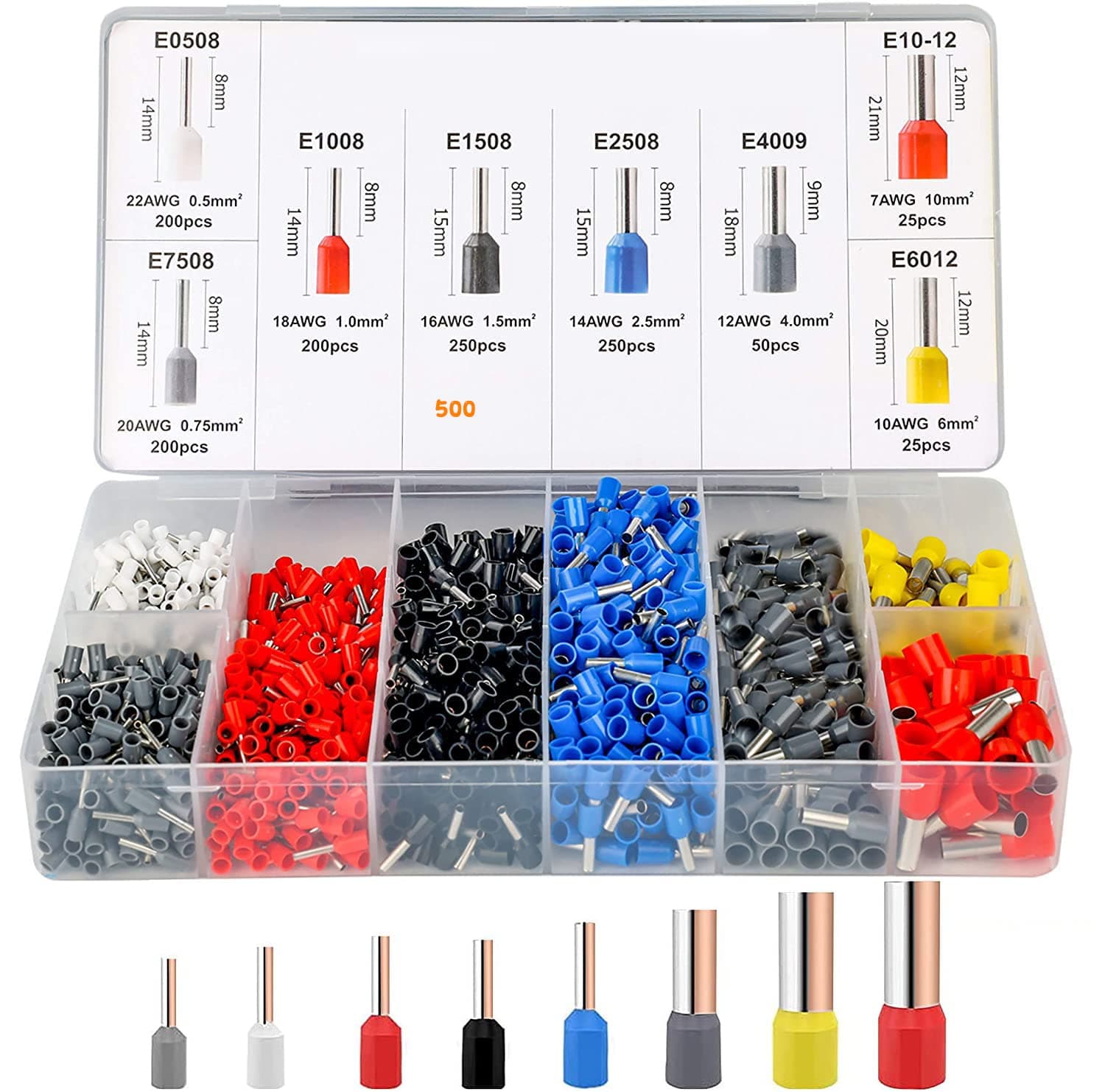 HASTHIP® 1200pcs Assortment Ferrule Wire Copper Crimp Connector, Electronic Wire Ferrules Kit, Universal Wiring Cable Connector, Insulated Cord Pin End Terminal AWG23-7 Kit