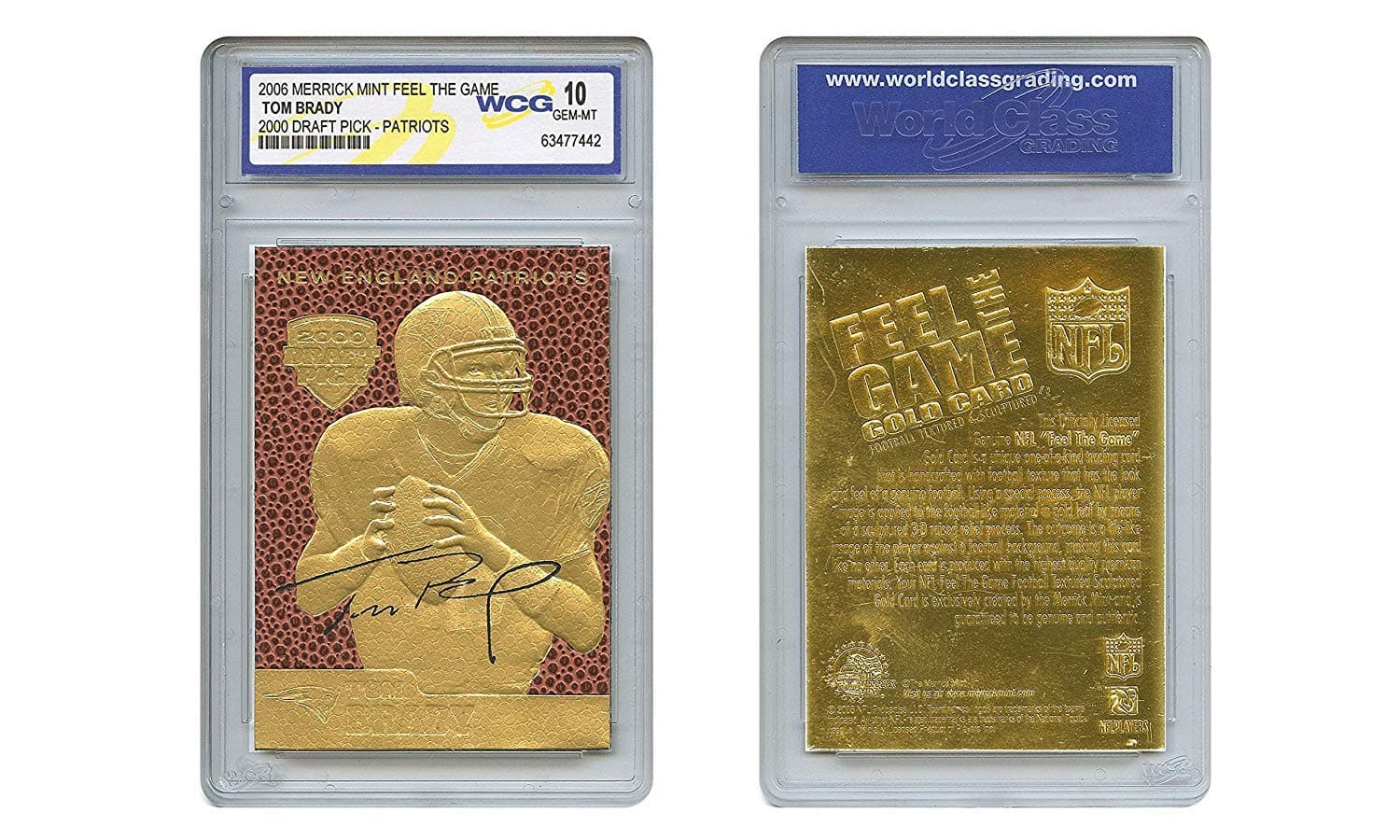 TOM BRADY 2000 Draft Pick FEEL THE GAME Gold Card Rookie - Graded GEM MINT 10