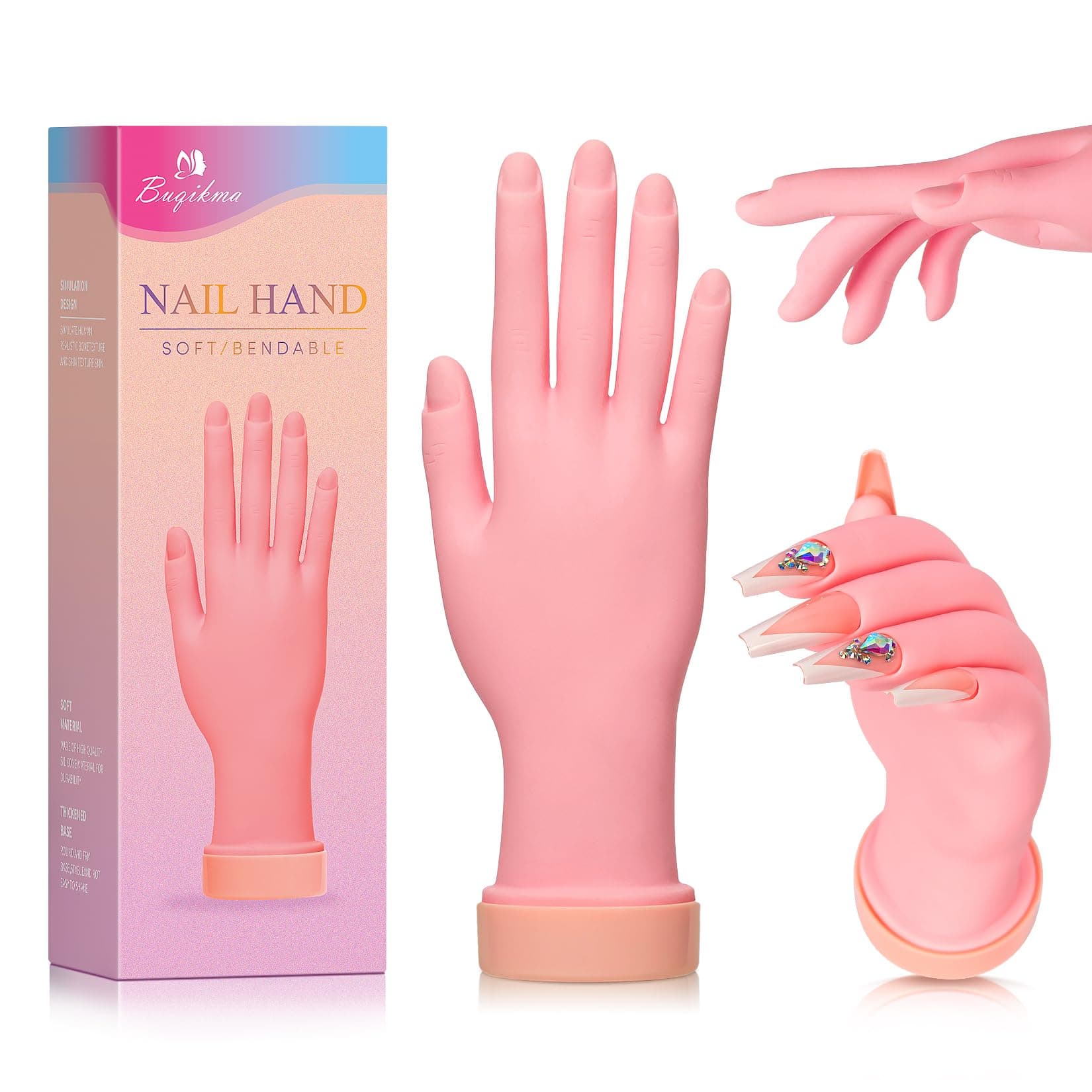 Buqikma Nail Practice Hand for Acrylic Nails, Mannequin Hand for Nails Practice, Flexible Bendable Fake Hand Manicure Nail Practice Hand 1Pcs