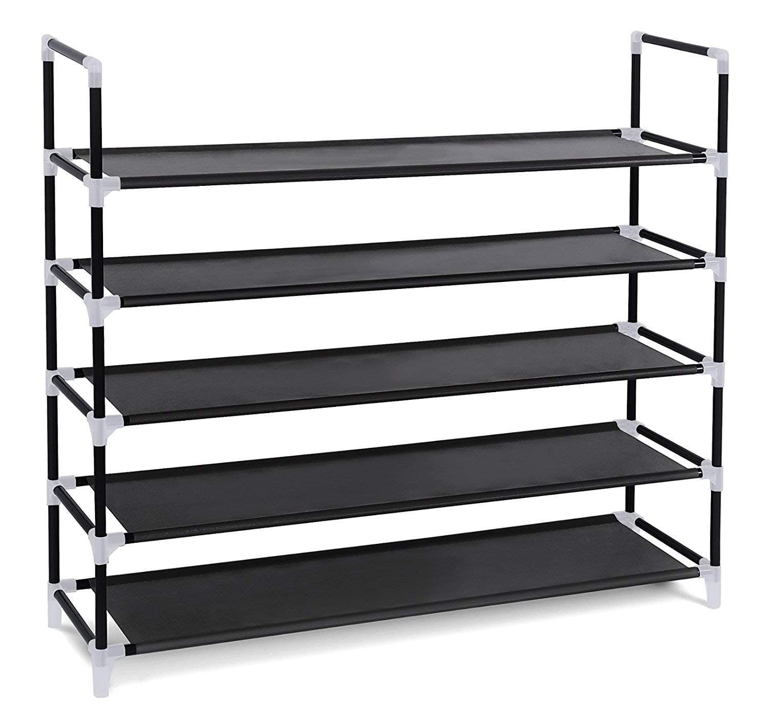 Shoe Rack 5-Tier Shoe Storage Organizer Space Saving Shoe Tower Stackable Shelves Shoes Organizer Black Holds 25 Pairs of Shoes - 39.75 L x 11.13 W x 38.5 H Inches