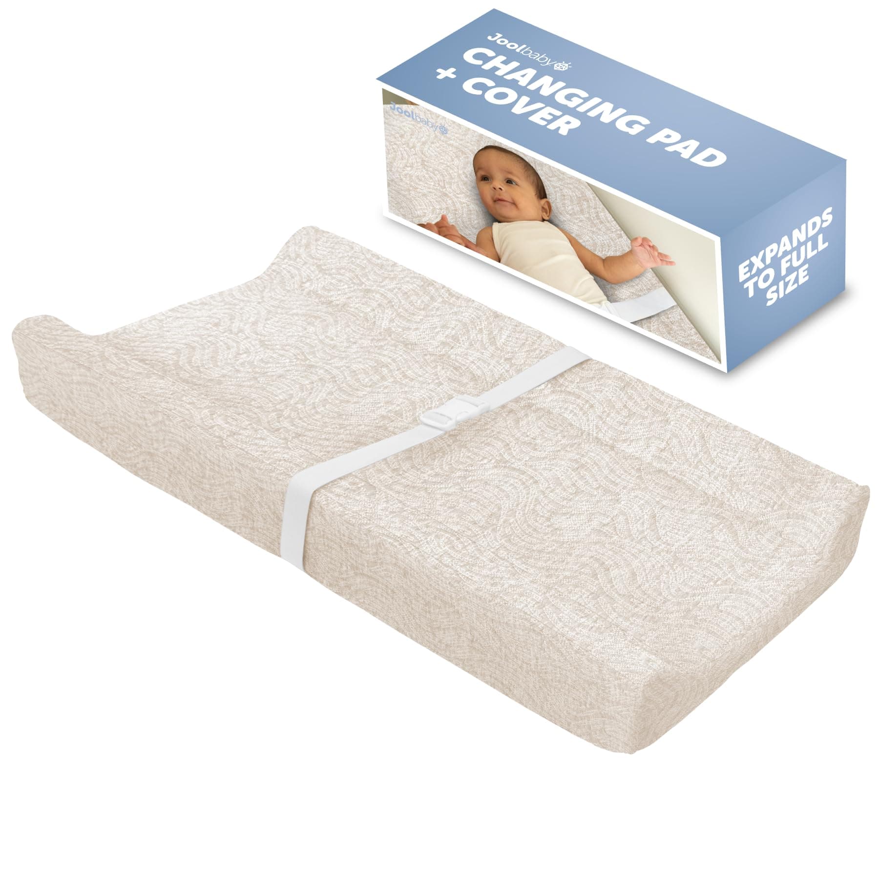 Jool Baby Changing Pad - Contoured, Waterproof & Non-Slip, Includes a Cozy, Breathable, & Washable Cover (Oatmilk/Wave)
