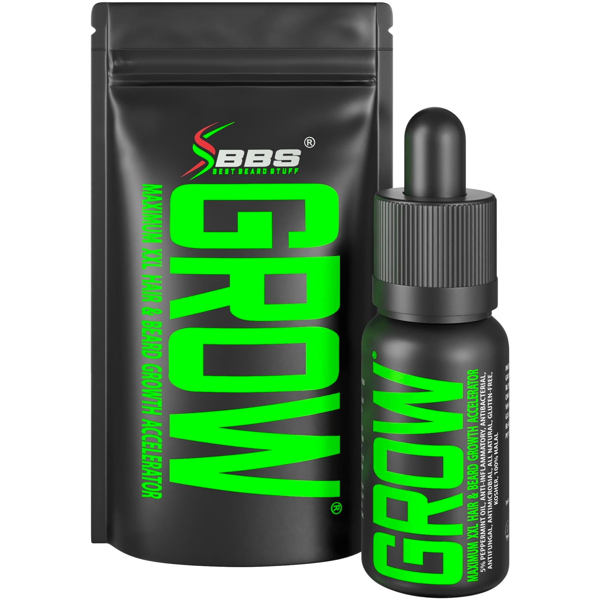 GROW Maximum XXL Beard Growth & Mustache Accelerator - #1 Formula Serum Oil Worldwide - Grow MORE NEW Facial Hair, Fix Patchy Beards, Fill Patches GUARANTEED! XL Enhancer & Conditioner (30-day supply)