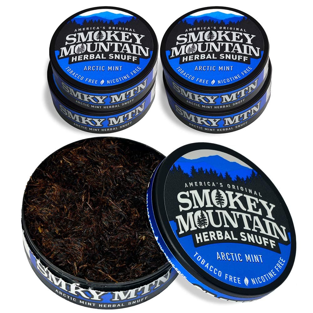 Smokey Mountain Herbal Long Cut – Arctic Mint – 5 Can Box - Tobacco Free and Nicotine Free Snuff