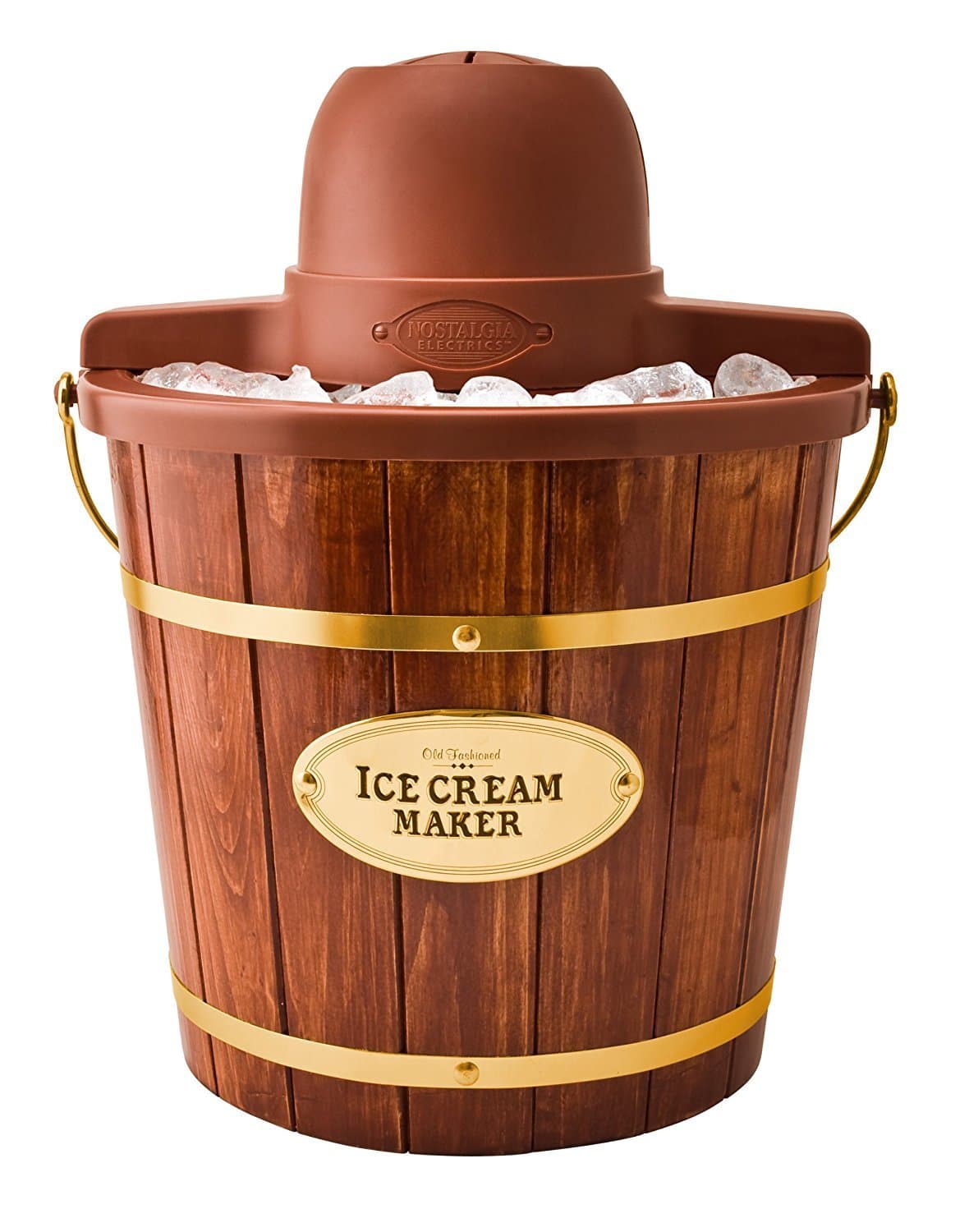 Nostalgia Electric Ice Cream Maker - Old Fashioned Soft Serve Ice Cream Machine Makes Frozen Yogurt or Gelato in Minutes - Fun Kitchen Appliance - Vintage Wooden Style - Dark Wood - 4 Quart