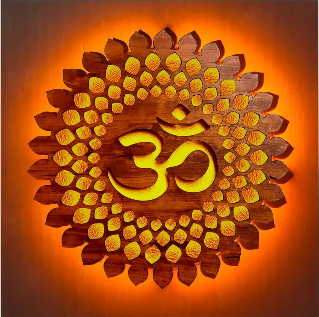 OM MANDALA CREATION Om Mandala wall hanging Backlit LED Light Wall Decor Handcrafted or MDF Laser Cut Decorative For Home Office Temple Yoga Meditation Wall Decor & Gifting, (size12X12 Inch)