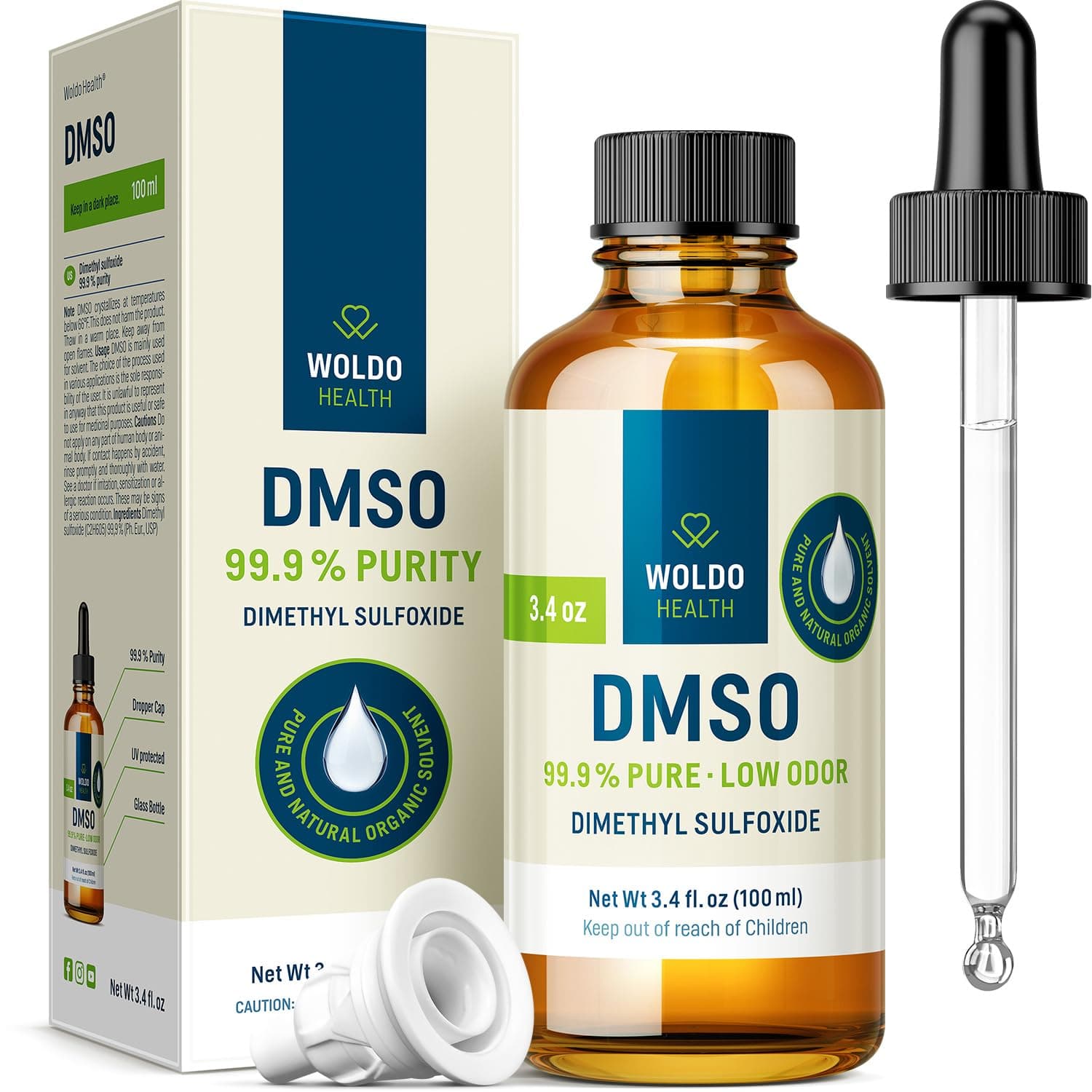 DMSO Pharmaceutical Grade with 99.9% Purity & Low Odor - 3.38oz (Dimethyl Sulfoxide) Glass Bottle with Dropper