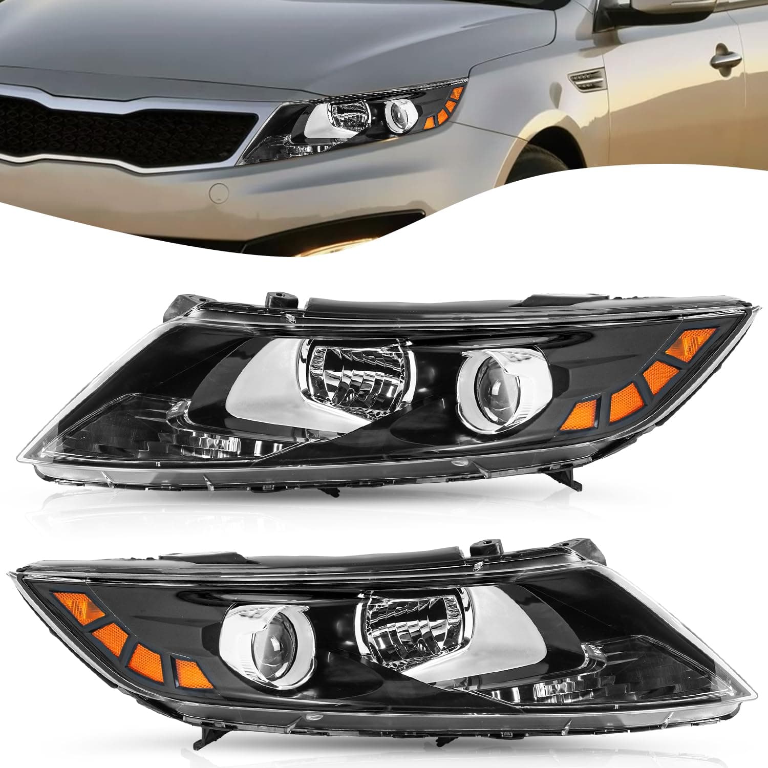 Headlight Assembly Fit for 2011 2012 2013 Kia Optima Headlamp Halogen Set Passenger and Driver side w/o bulbs