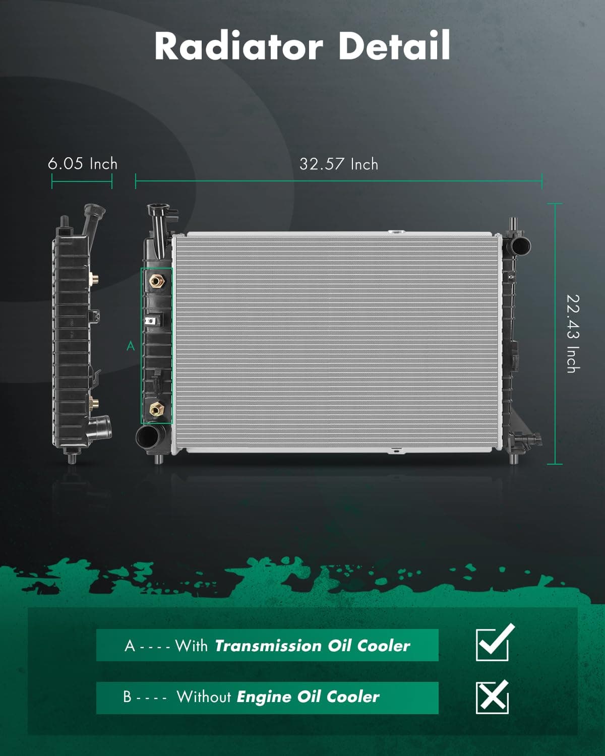 SCITOO Engine Coolant Radiator Assembly for Ford Mustang 1997-2004 V6 3.8L, 2004 V6 3.9L Replace 2138