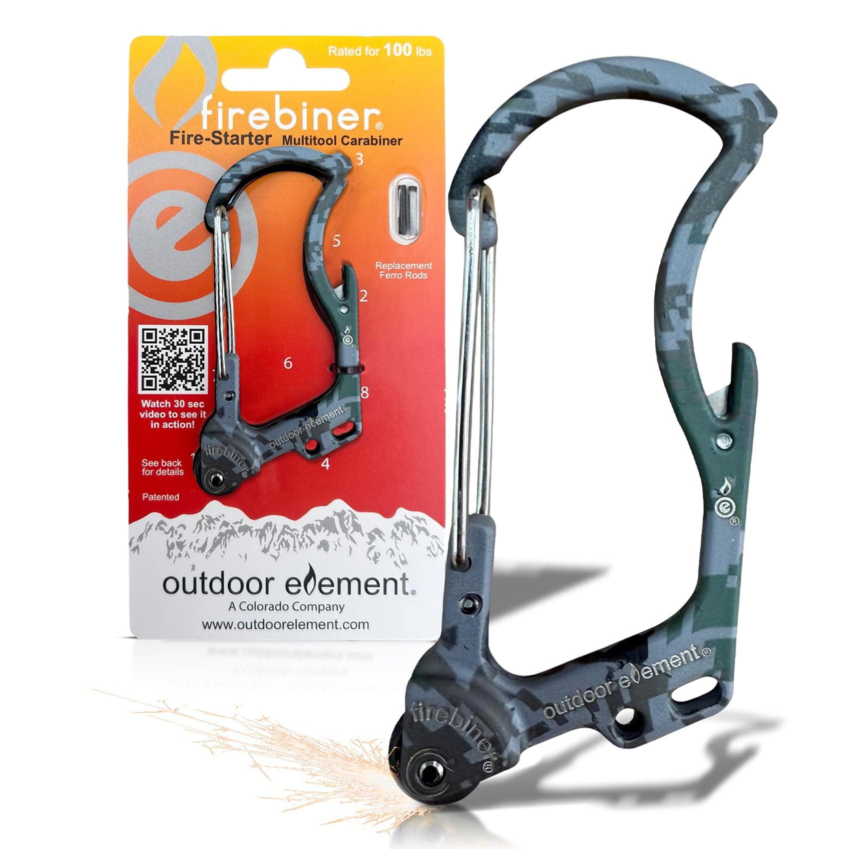 Firebiner 6-in-1 Fire-Starting Carabiner EDC Emergency Multitool -Keychain,Utility Blade,Bottle Opener,& more